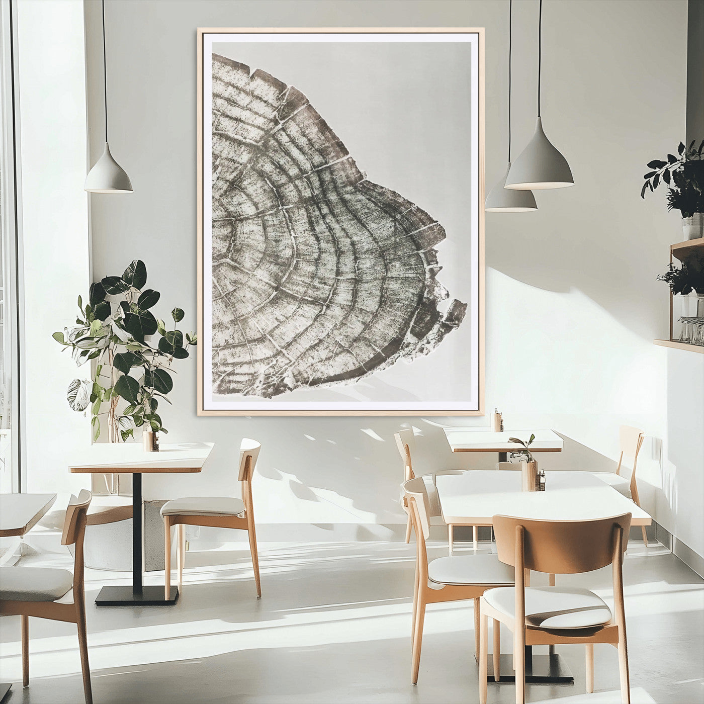 57798204-MGC-FP-24x36_Natural-Botanical Tree Ring Wall Art Canvas Print, Framed Earth Tones Art Picture Print, Tree Ring Canvas Perfect Scandinavian Minimalist