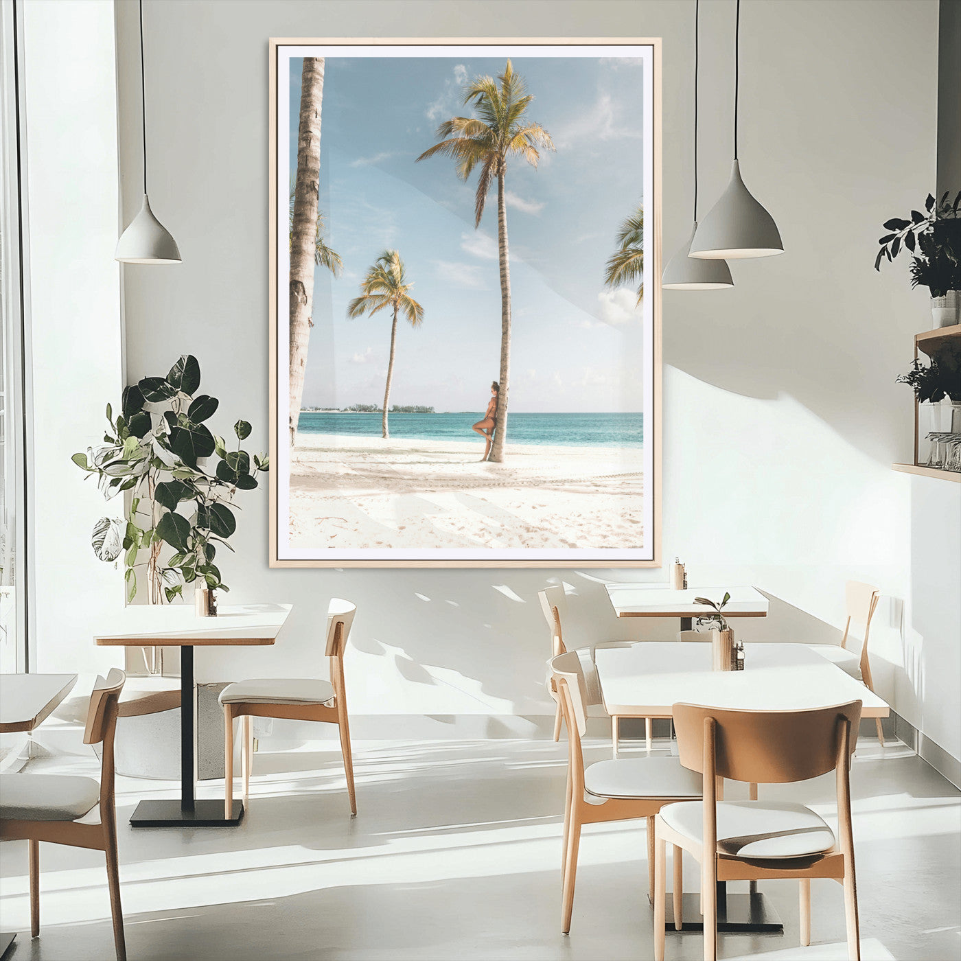 27750035-MGC-FP-24x36_Natural-Tropical Beach Scene Wall Art Canvas Print, Framed Palm Tree Photography Art Picture Print, Island Paradise Decor Perfect Coastal