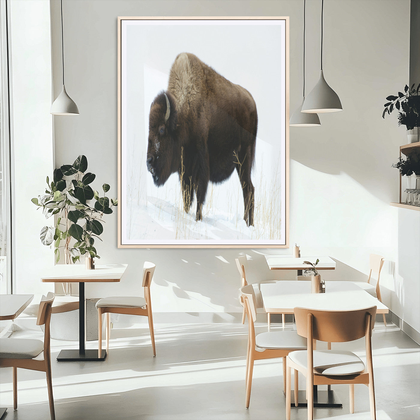 76778120-MGC-FP-24x36_Natural-Bison Photography Wall Art Canvas Print, Framed Western Wildlife Art Picture Print, Buffalo On Snow Perfect Western Rustic Decor