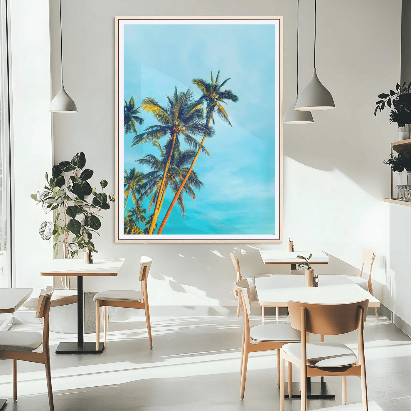62885569-MGC-FP-24x36_Natural-Palm Trees Wall Art Canvas Print, Framed Tropical Vibes Art Picture Print, Blue Sky Perfect Coastal Boho Decor Artwork