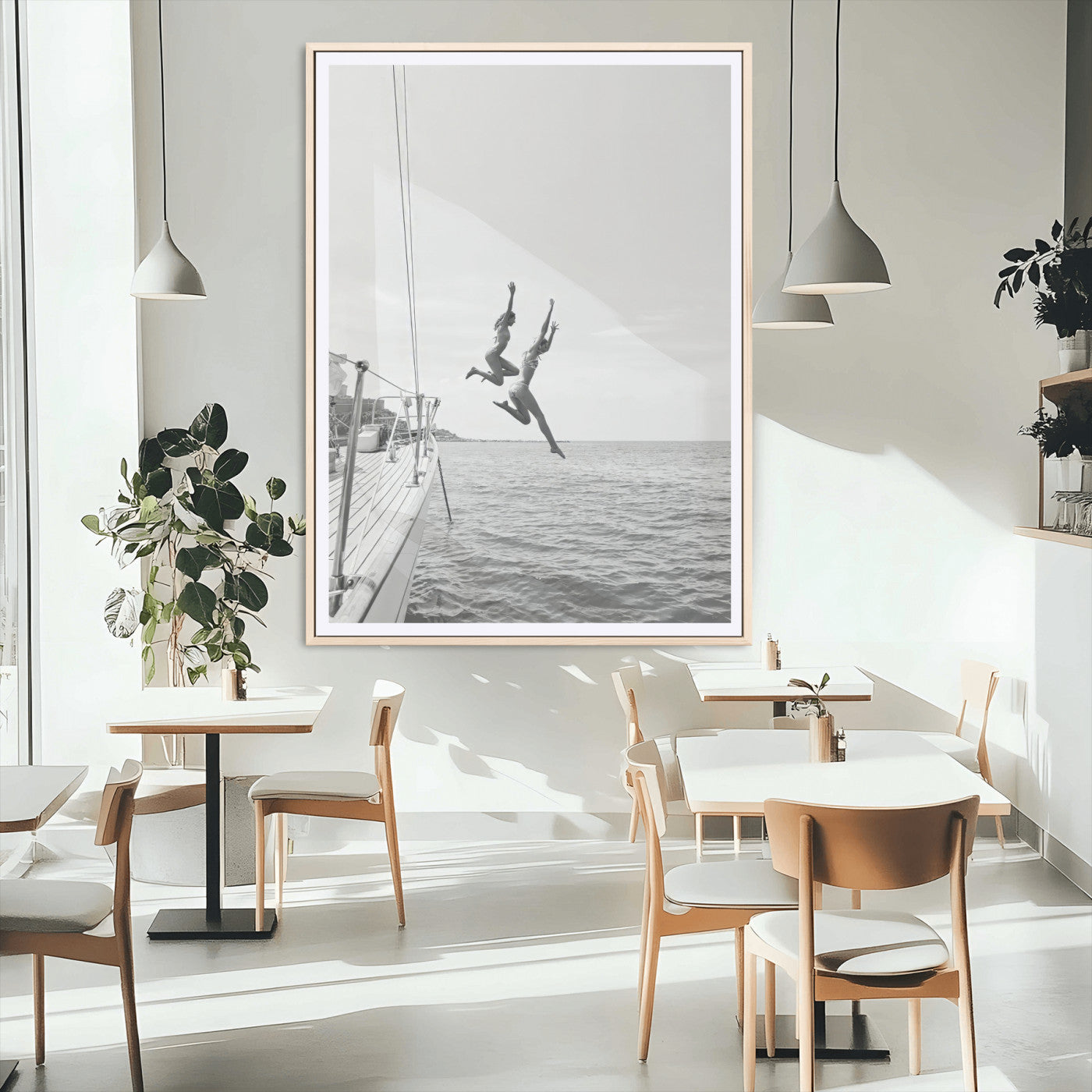 34708932-MGC-FP-24x36_Natural-Sailing Adventure Wall Art – Black and White Ocean Jump Canvas Print, Nautical Lifestyle Photography Decor for Living Room,