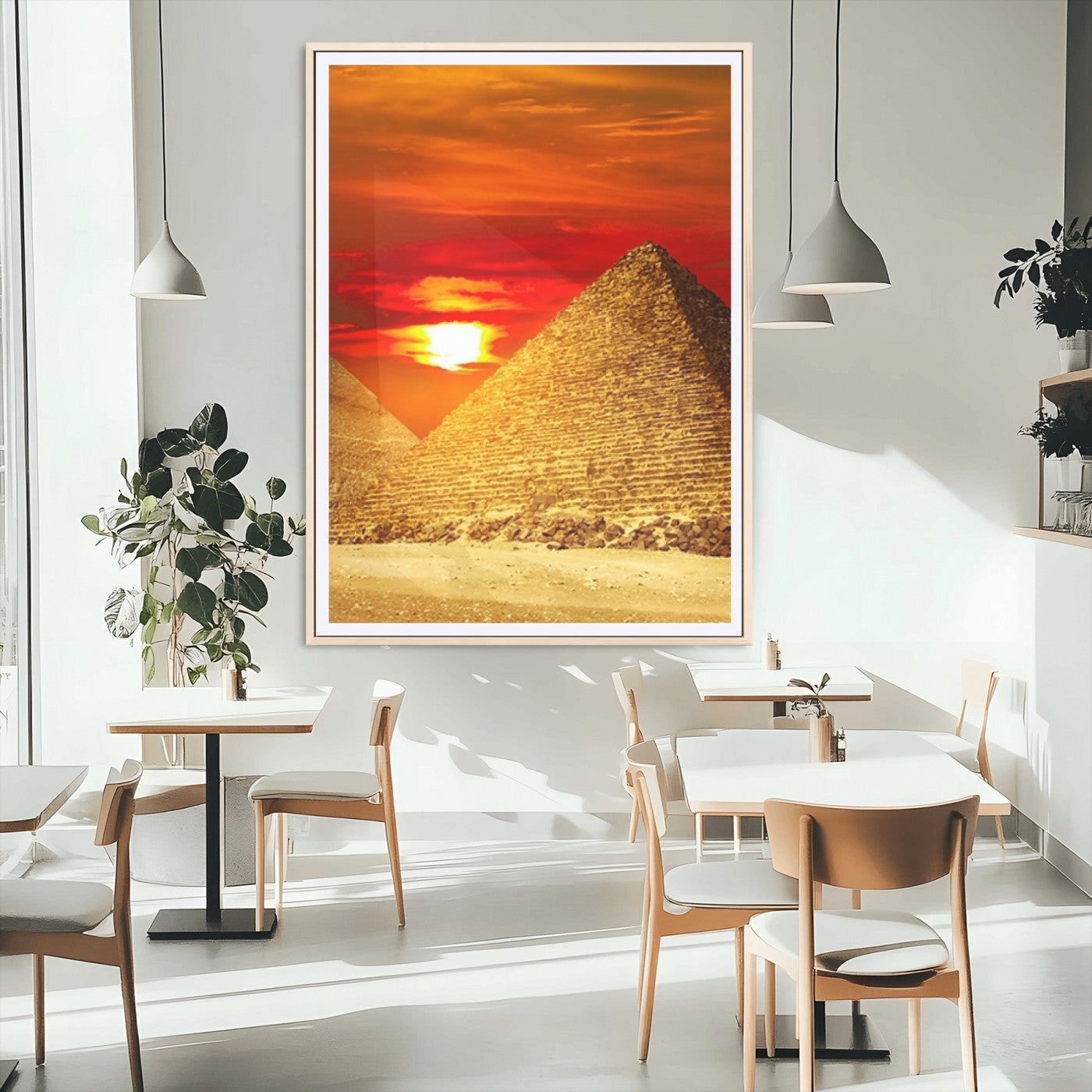 13047-MGC-FP-24x36_Natural-Pyramids Giza Wall Art – Golden Sunset Egypt Canvas Print, Ancient World Landmark Photography Decor for Living Room, Office, Study