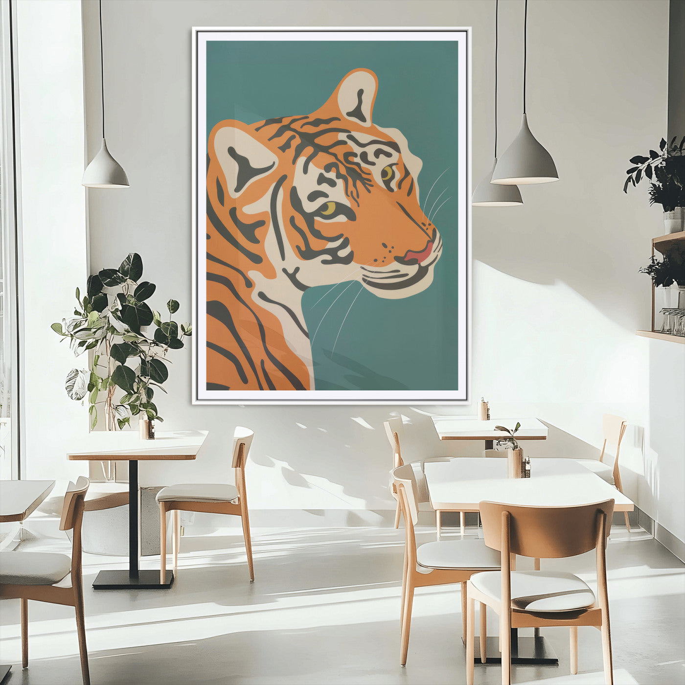 94447-MGC-FP-24x36_White-Tiger Portrait Wall Art – Bold Wildlife Canvas Print of Fierce Jungle Cat Face, Modern Animal Home Decor for Living Room, Office