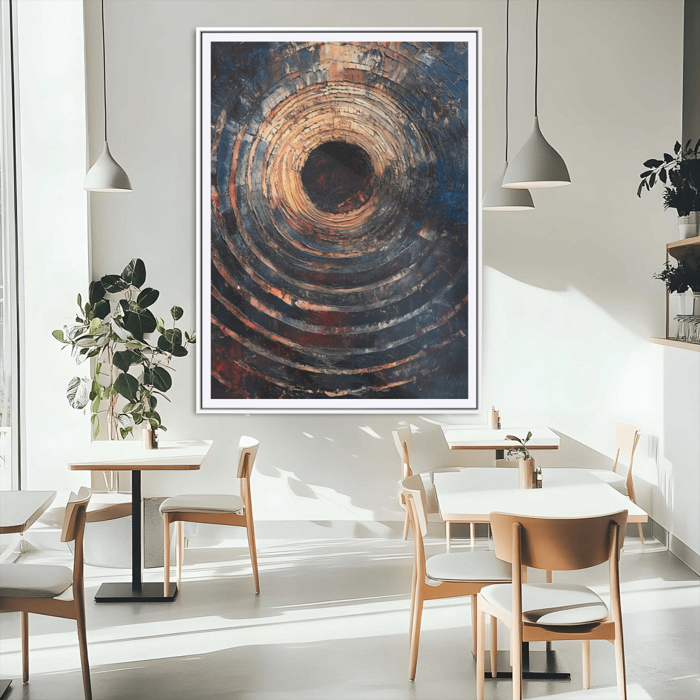 77401573-MGC-FP-24x36_White-Textured Spiral Wall Art Canvas Print, Framed Abstract Void Art Picture Print, Wooden Vortex Perfect Modern Industrial Decor