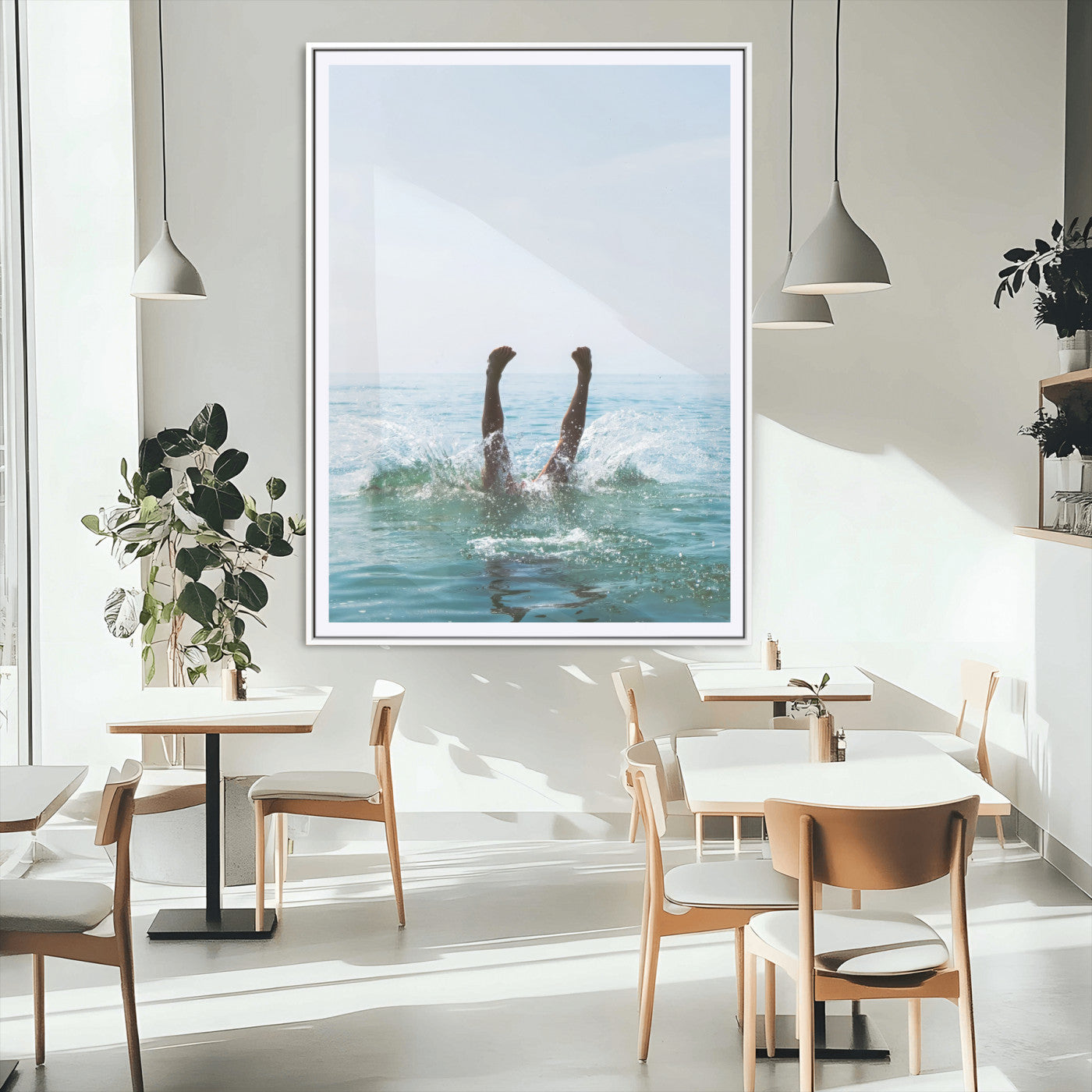 14351555-MGV-CV-24X36-Ocean Splash Wall Art Canvas Print, Framed Playful Beach Art Picture Print, Coastal Summer Perfect Coastal Contemporary Decor