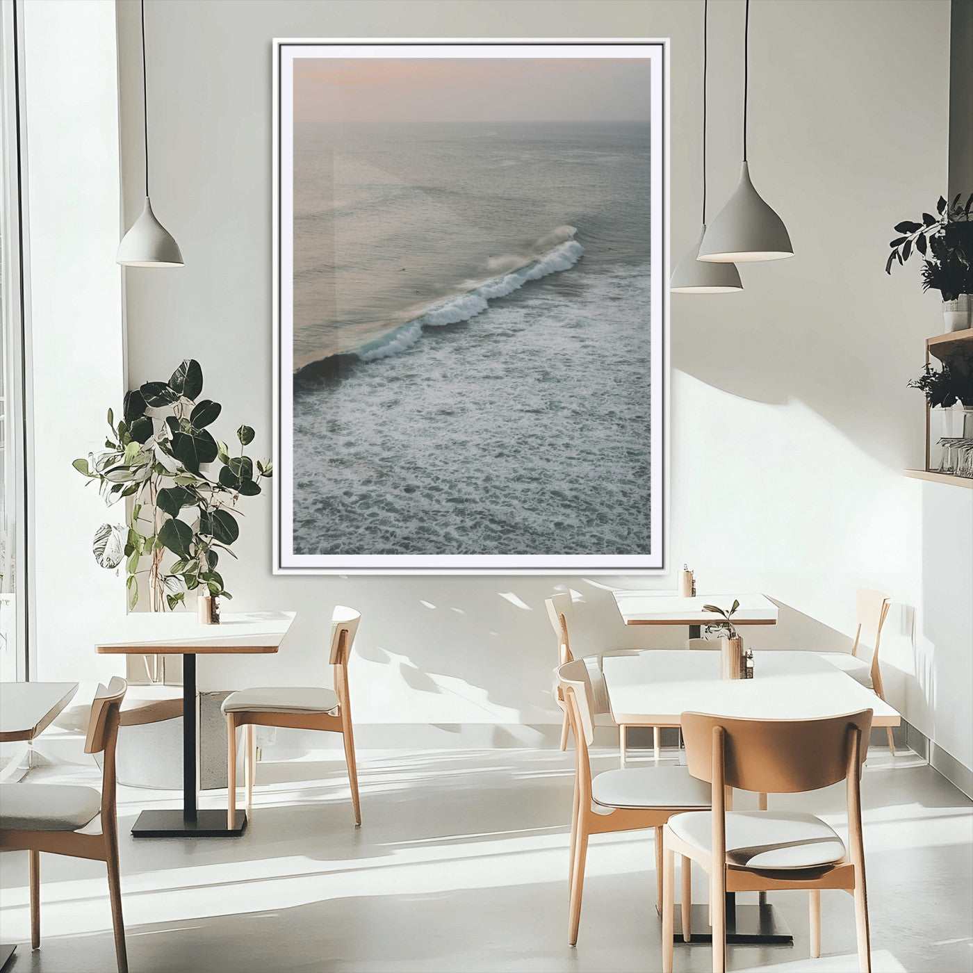 88999168-MGC-FP-24x36_White-Ocean Waves Wall Art Canvas Print, Framed Coastal Serenity Art Picture Print, Relaxing Ocean Perfect Modern Coastal Decor Artwork