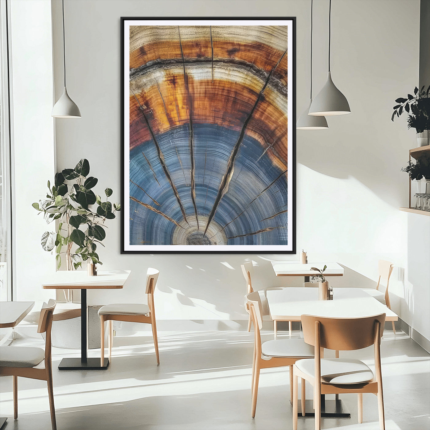 47703729-MGC-FP-24x36_Black-Tree Rings Wall Art Canvas Print, Framed Wood Texture Art Picture Print, Blue Grain Perfect Rustic Modern Decor Artwork