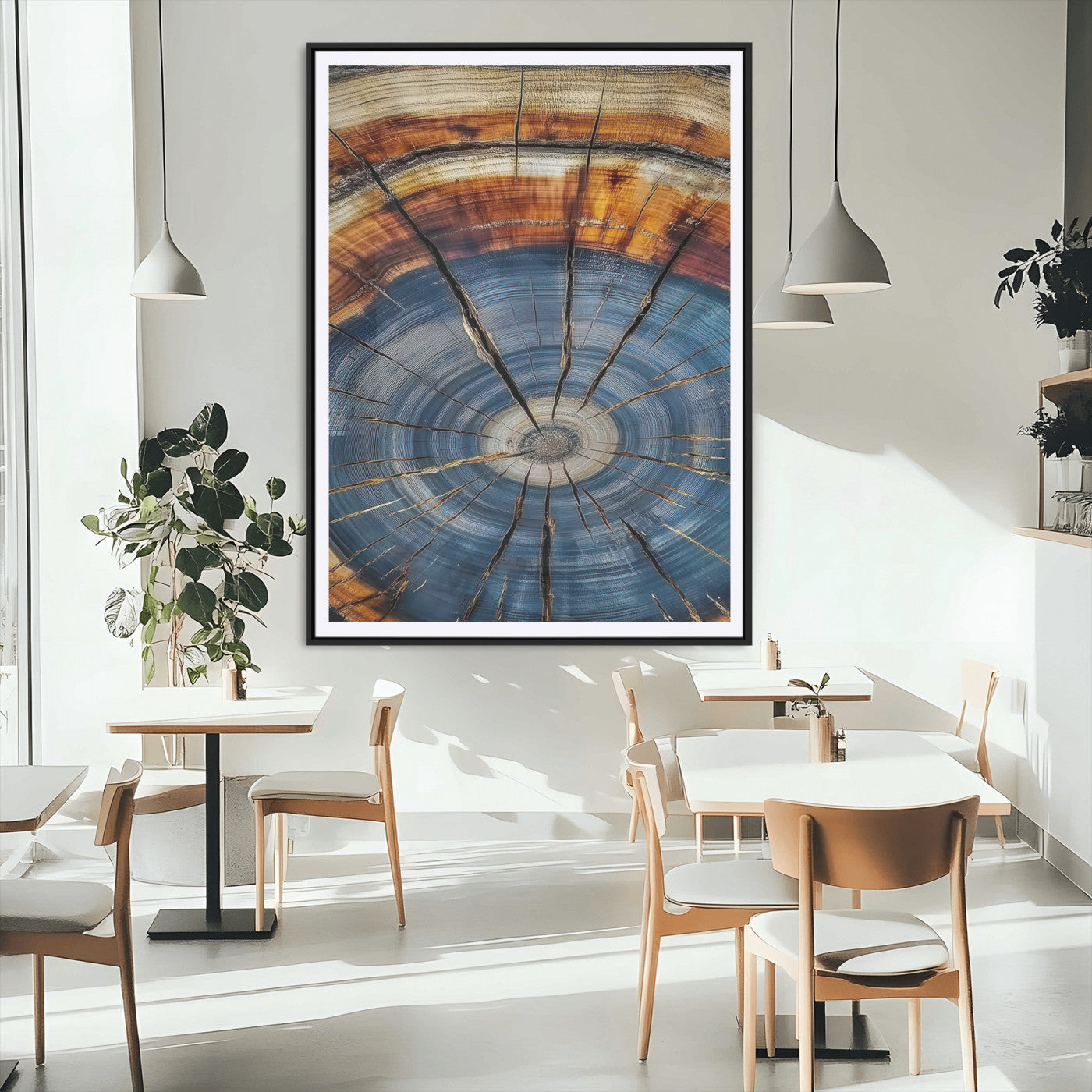 58959380-MGC-FP-24x36_Black-Tree Rings Wall Art Canvas Print, Framed Wood Texture Art Picture Print, Blue Grain Perfect Rustic Modern Decor Artwork