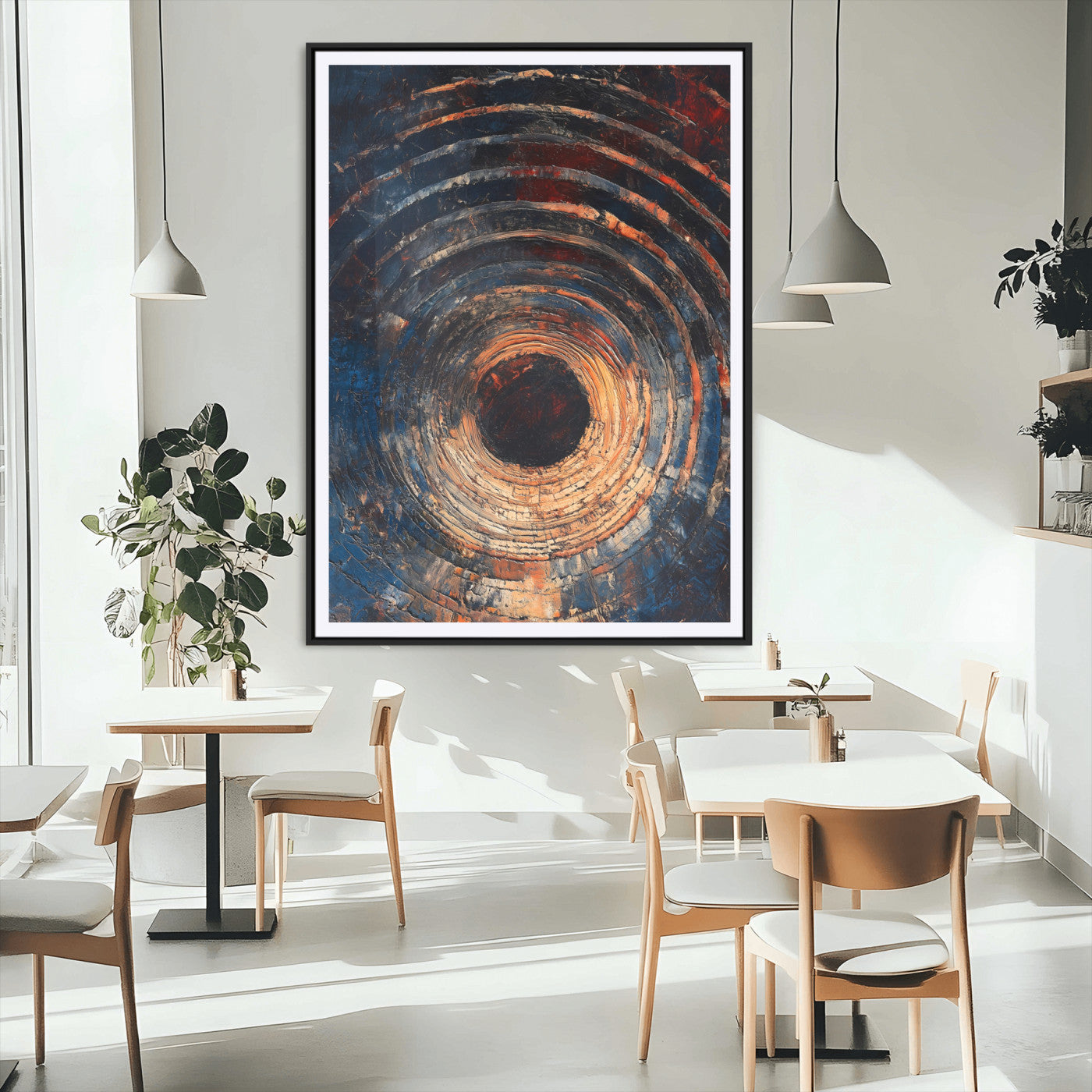 95449028-MGC-FP-24x36_Black-Textured Spiral Wall Art Canvas Print, Framed Abstract Void Art Picture Print, Wooden Vortex Perfect Modern Industrial Decor