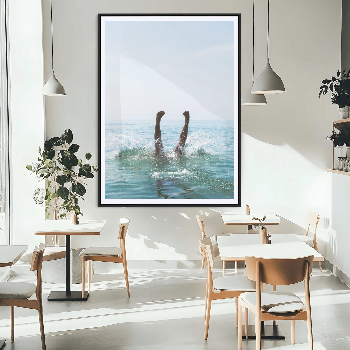 14351555-MGV-CV-24X36-Ocean Splash Wall Art Canvas Print, Framed Playful Beach Art Picture Print, Coastal Summer Perfect Coastal Contemporary Decor