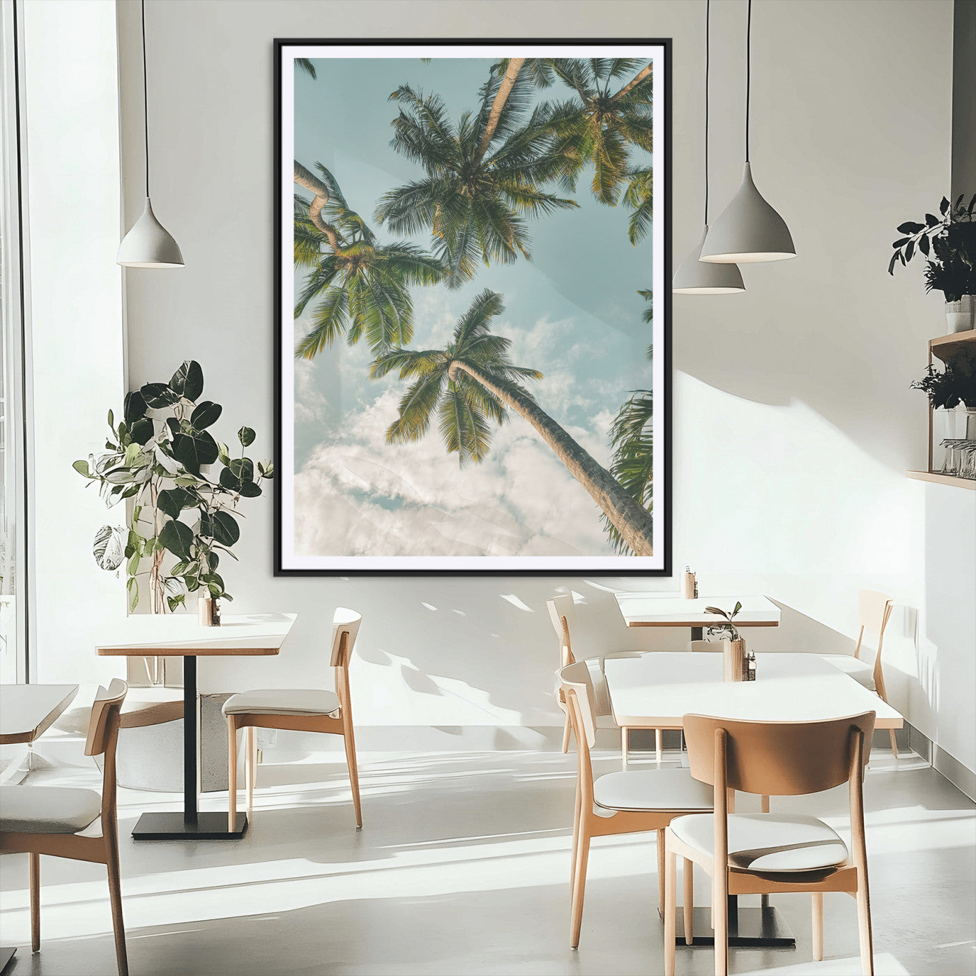 80452931-MGV-CV-24X36-Tropical Palm Trees Wall Art Canvas Print, Framed Coastal Nature Art Picture Print, Relaxing Summer Vibes Perfect Boho Coastal