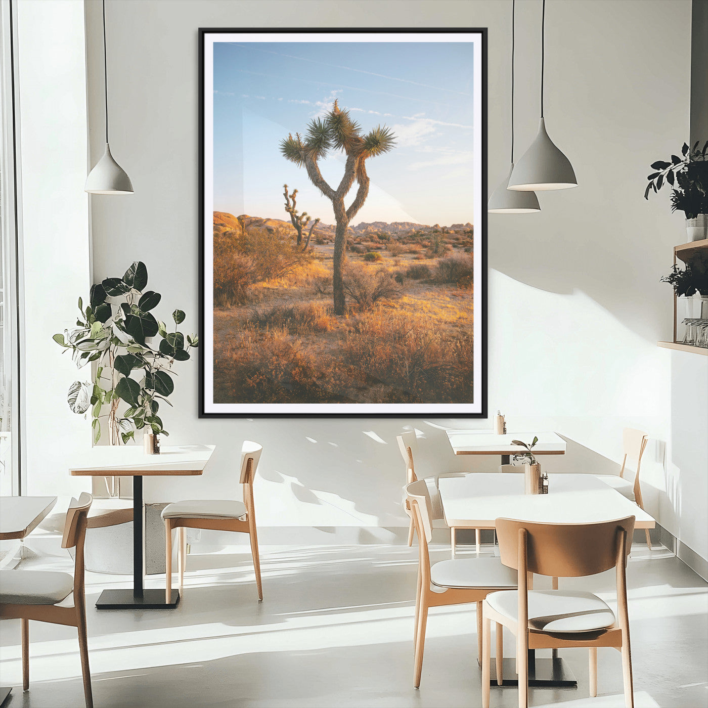 90776393-MGV-CV-24X36-Joshua Tree Wall Art Canvas Print, Framed Golden Hour Desert Art Picture Print, Sunset Glow Perfect Southwestern Boho Decor