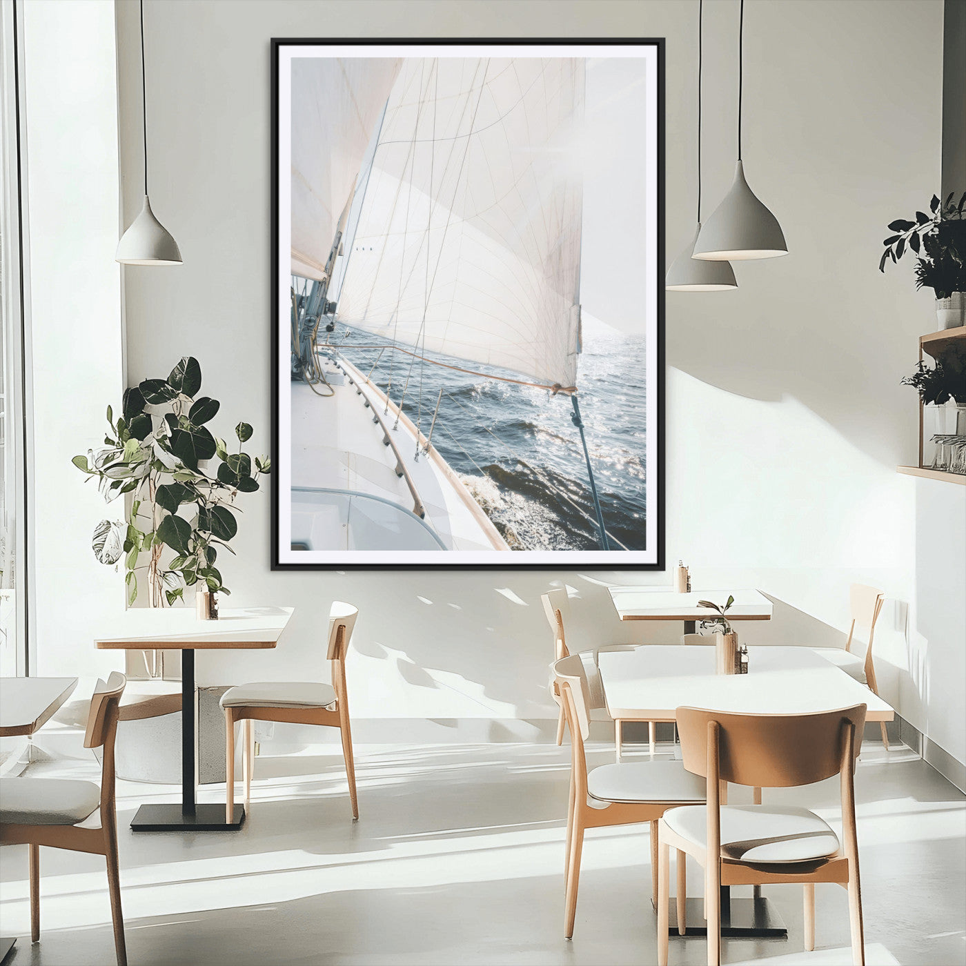 95552990-MGC-FP-24x36_Black-Nautical Sailing Wall Art – Sailboat with White Sails and Ocean Waves, Coastal Photography Print, Seaside Decor for Beach House &