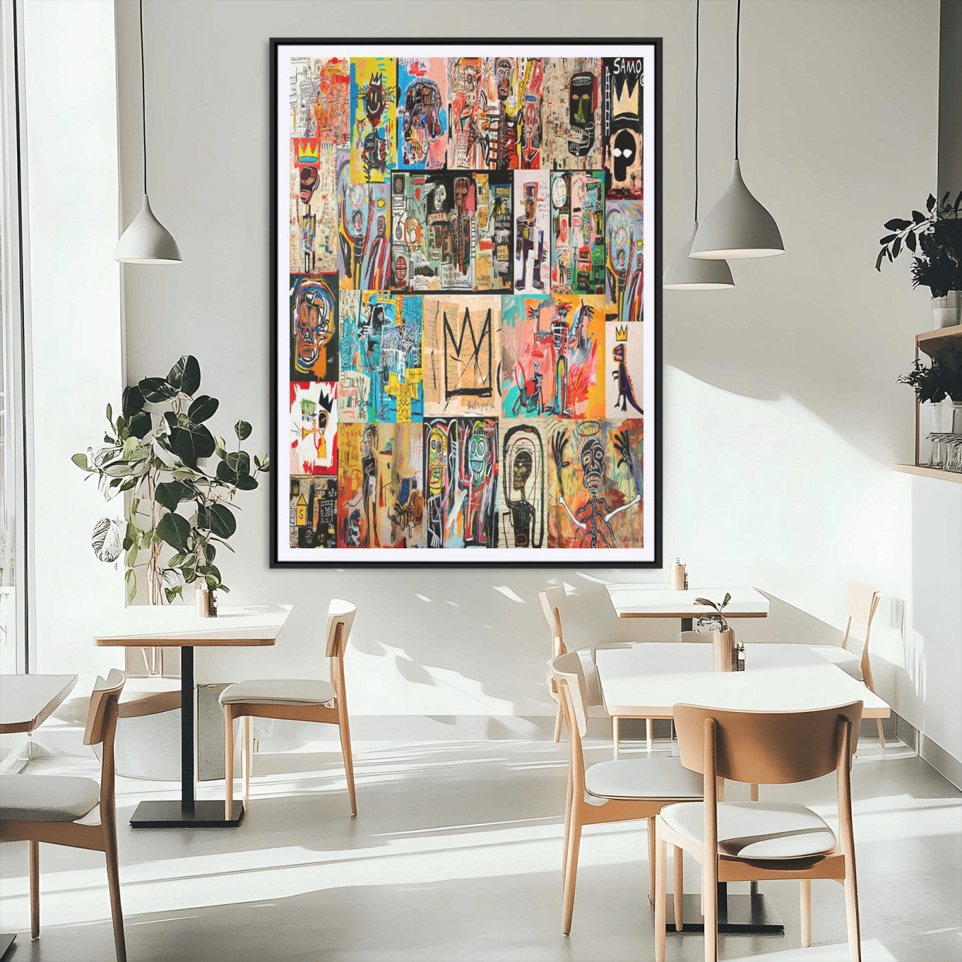 58689-MGC-FP-24x36_Black-Basquiat Style Wall Art Canvas Print, Framed Neo Expressionism Art Picture Print, Street Art Perfect Urban Contemporary Decor