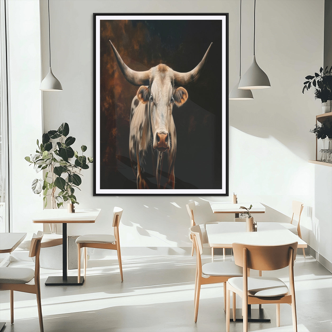 11823-MGC-FP-24x36_Black-Texas Longhorn Wall Art Canvas Print, Framed Western Bull Art Picture Print, Rustic Cow Perfect Rustic Western Decor Artwork
