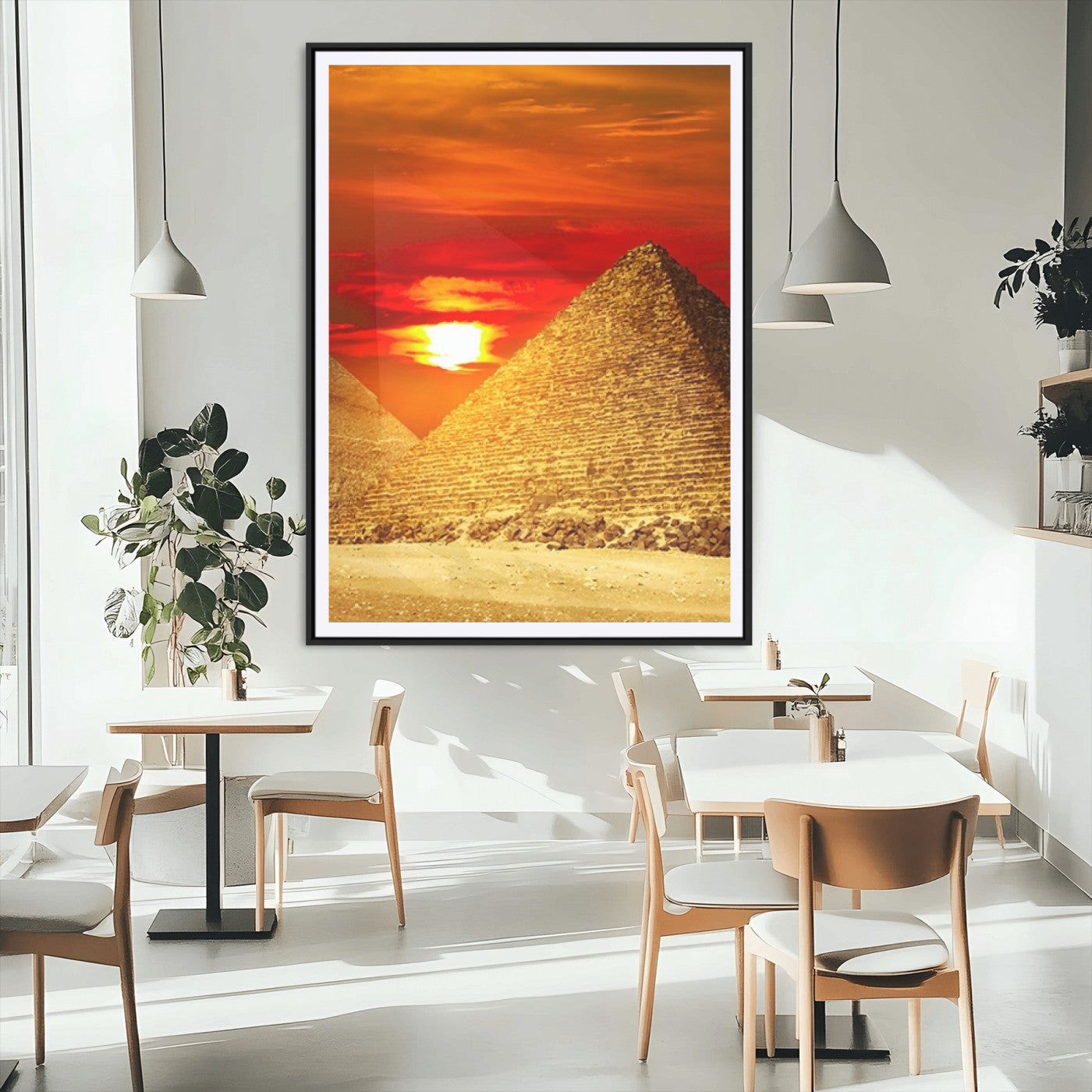 13047-MGC-FP-24x36_Black-Pyramids Giza Wall Art – Golden Sunset Egypt Canvas Print, Ancient World Landmark Photography Decor for Living Room, Office, Study