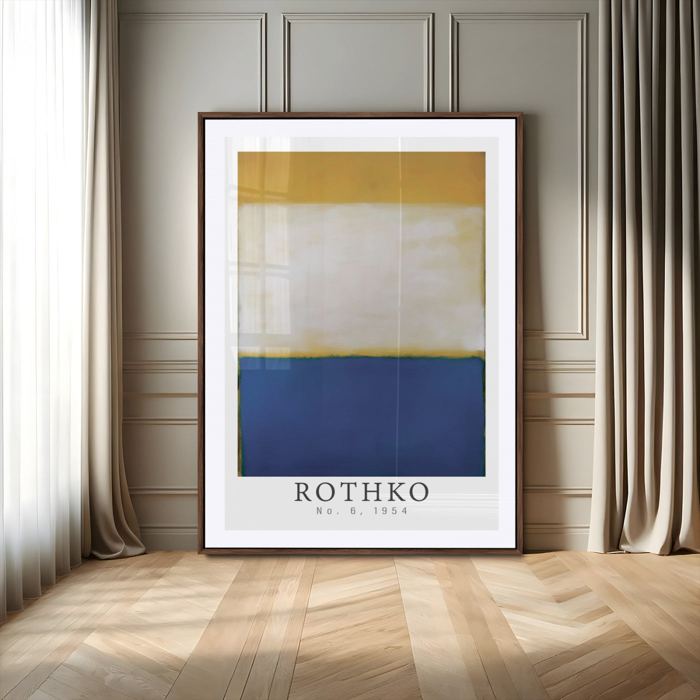 29704-MGV-CV-24X36-Mark Rothko Wall Art – Abstract Color Field Canvas Print in Blue, White and Ochre, Modern Minimalist Expressionist Painting for