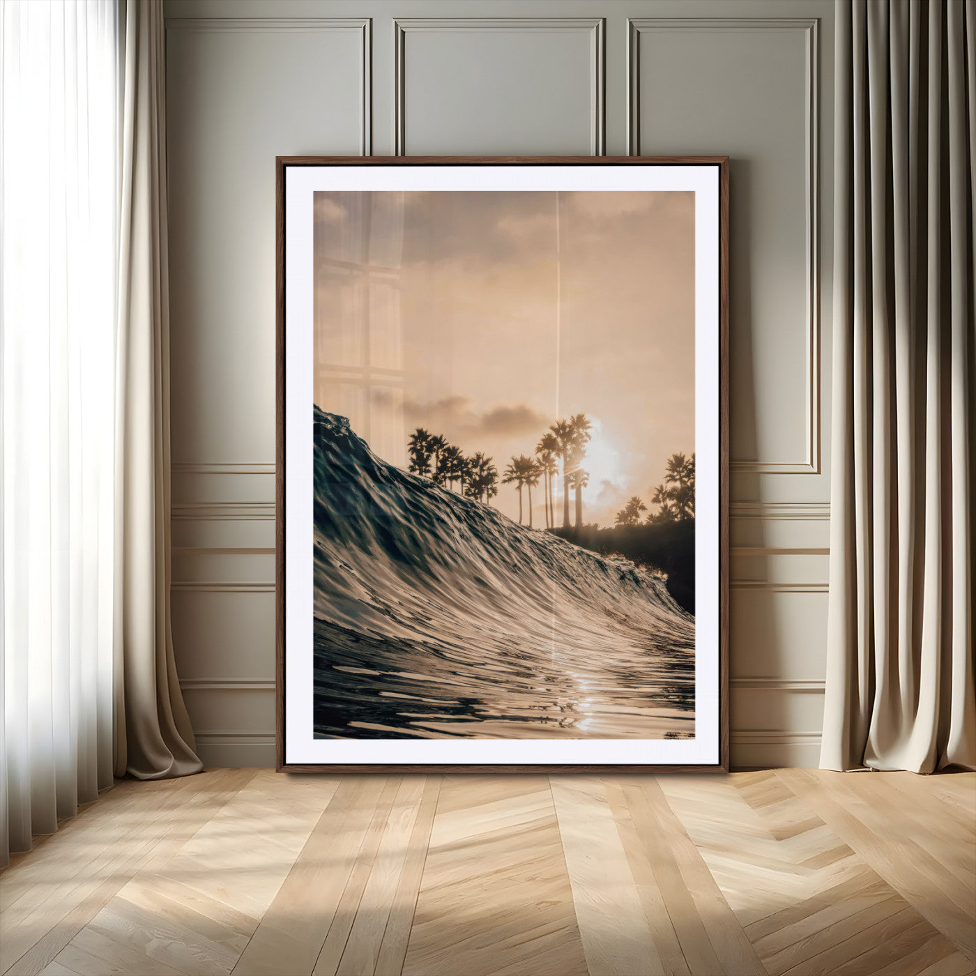 50270635-MGV-CV-24X36-Golden Hour Ocean Wall Art Canvas Print, Framed Beach Sunset Art Picture Print, Palm Trees Perfect Tropical Coastal Decor Artwork