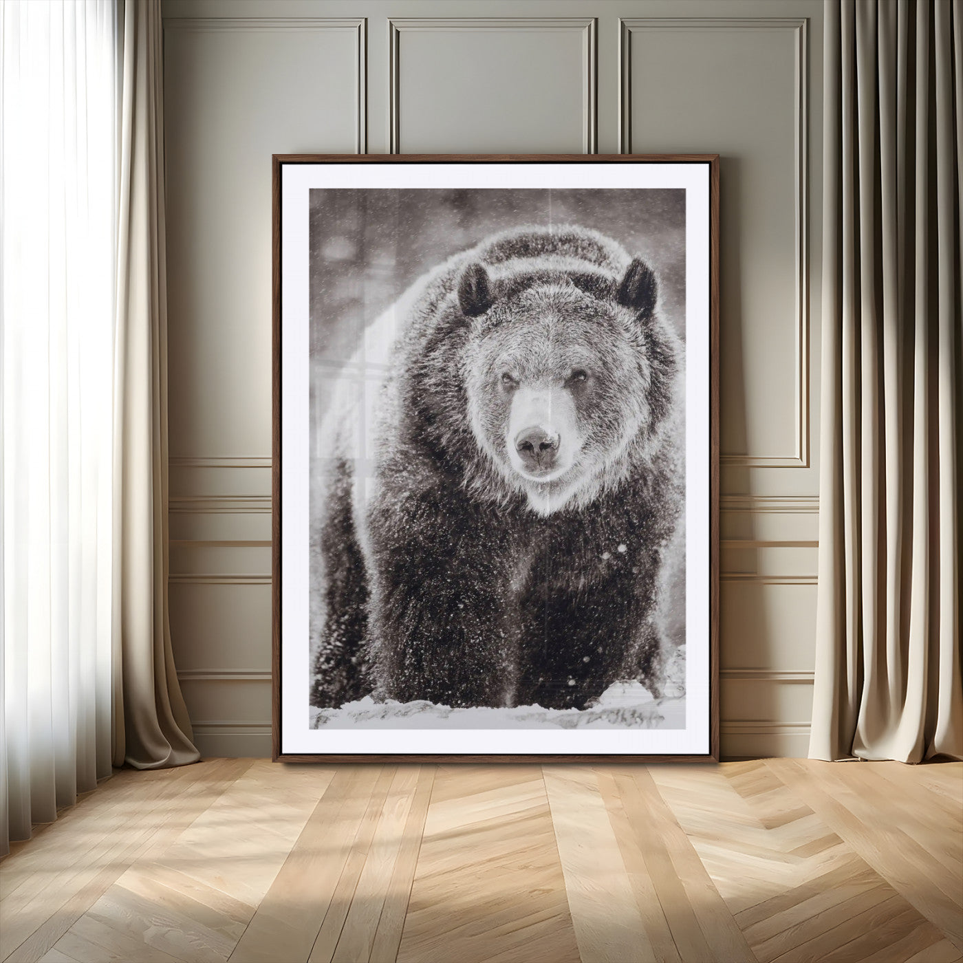 37297892-MGV-CV-24X36-Bison Portrait Wall Art Canvas Print, Framed Rustic Wall Accent Art Picture Print, Lodge Style Perfect Rustic Lodge Decor Artwork