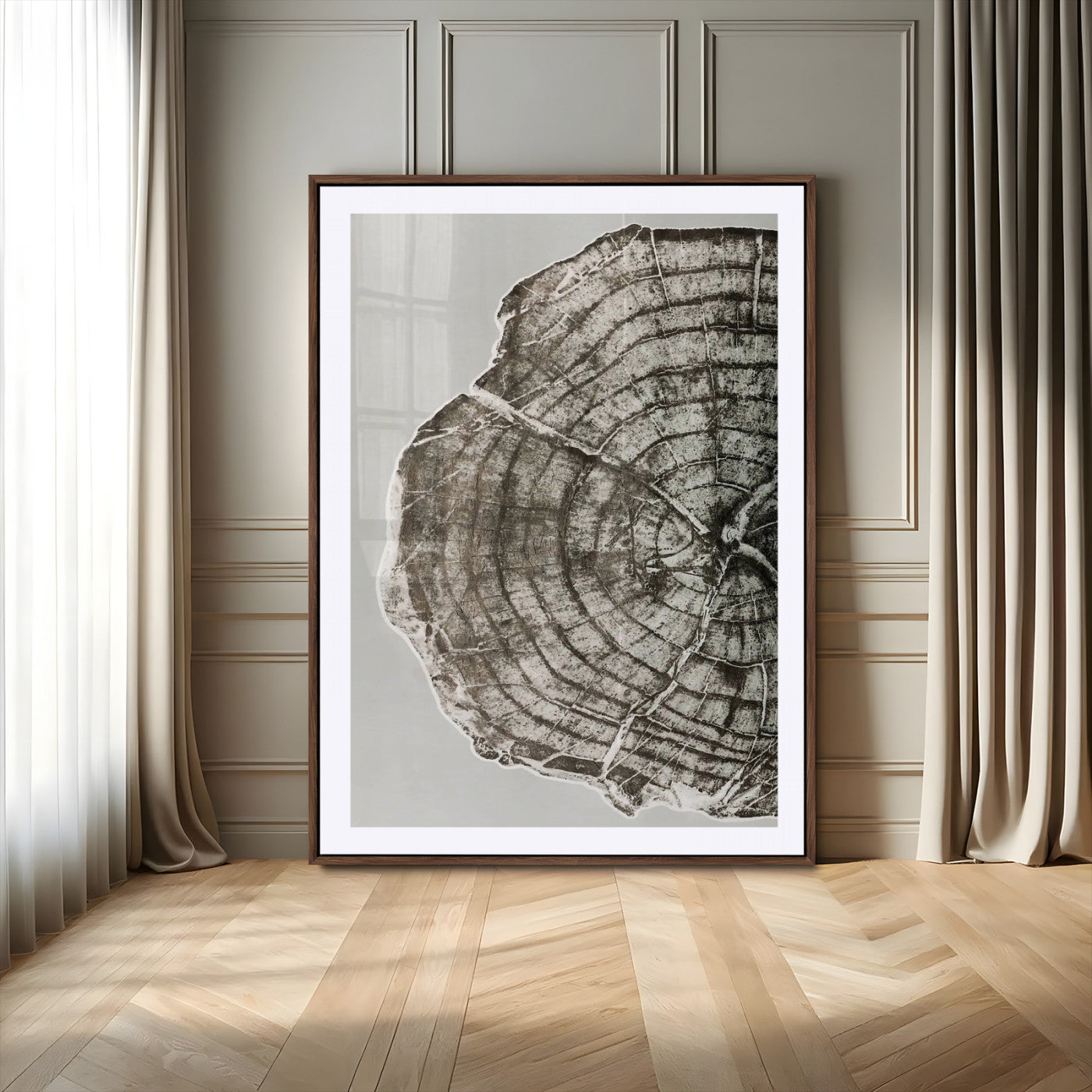 11167473-MGC-FP-24x36-Rustic Wall Decor Wall Art Canvas Print, Framed Modern Lodge Style Art Picture Print, Neutral Wood Slice Perfect Scandinavian