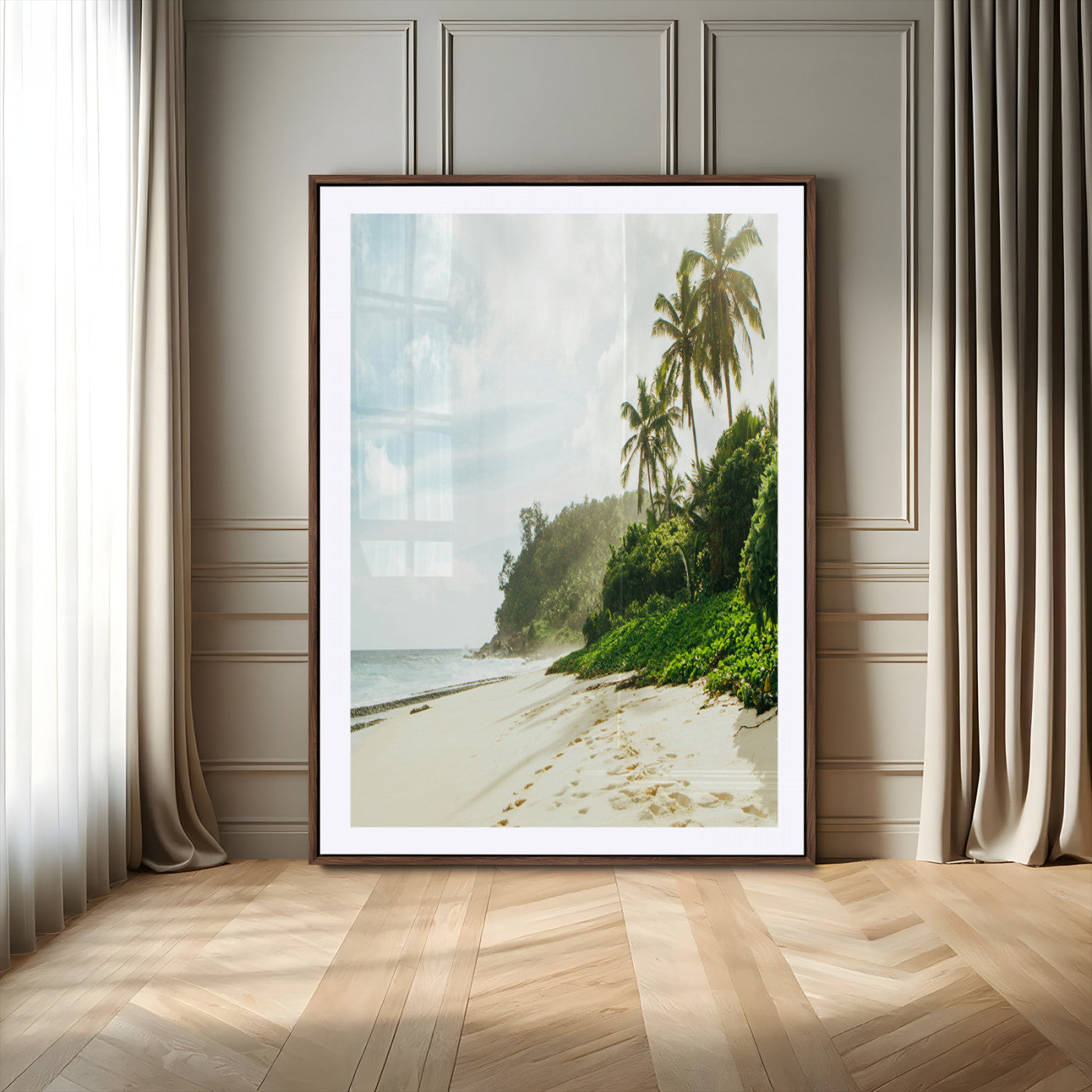 42984524-MGC-FP-24x36-Relaxing Beach Wall Art Canvas Print, Framed Ocean View Art Picture Print, Coastal Serenity Perfect Tropical Coastal Decor Artwork