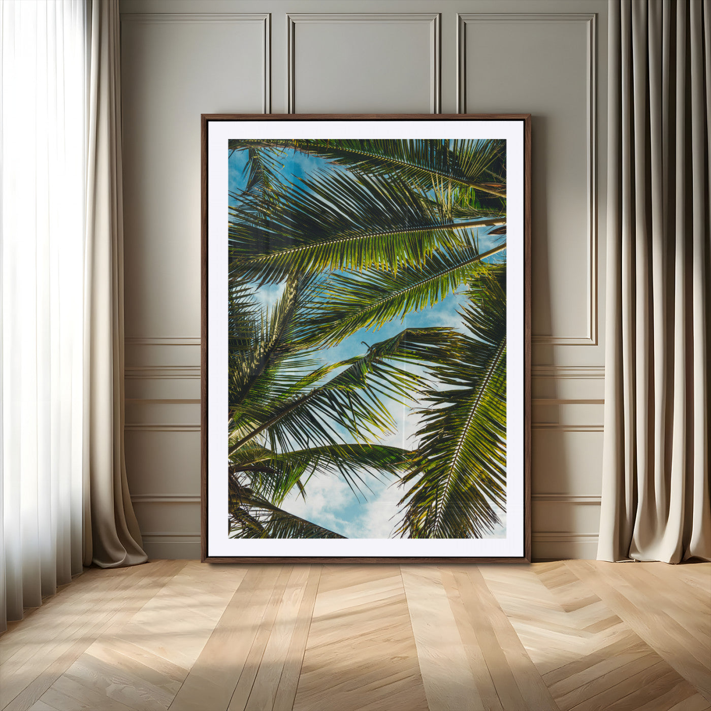 31086560-MGC-FP-24x36-Palm Leaves Wall Art Canvas Print, Framed Tropical Vibes Art Picture Print, Green Foliage Perfect Tropical Boho Decor Artwork