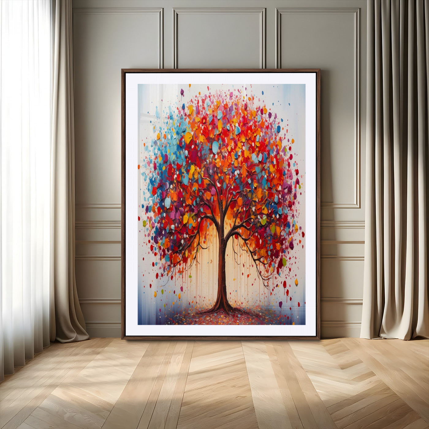 42478-MGV-CV-24X36-Colorful Tree Wall Art Canvas Print, Framed Abstract Leaves Art Picture Print, Vibrant Tree Perfect Modern Nature Decor Artwork