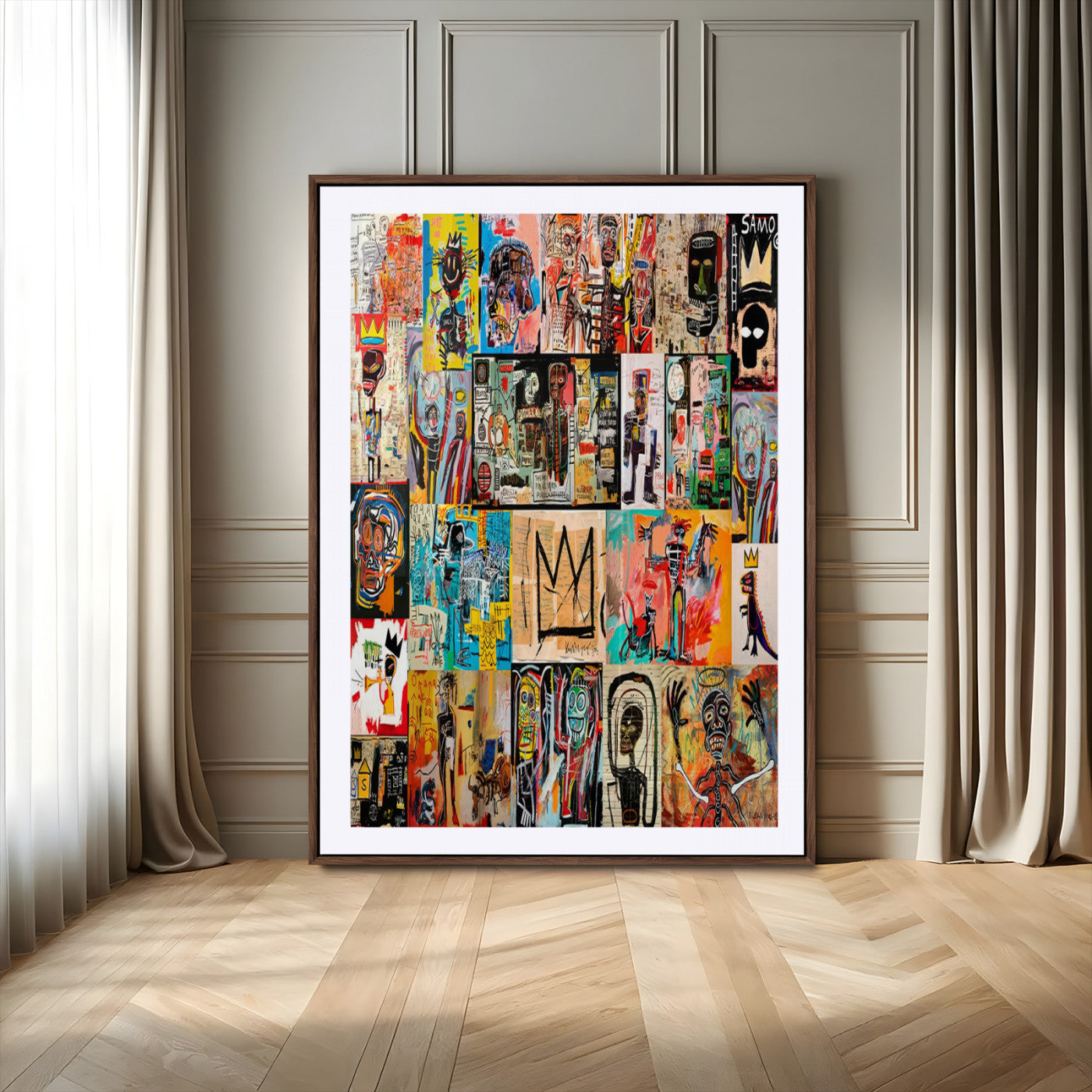 58689-MGV-CV-24X36-Basquiat Style Wall Art Canvas Print, Framed Neo Expressionism Art Picture Print, Street Art Perfect Urban Contemporary Decor