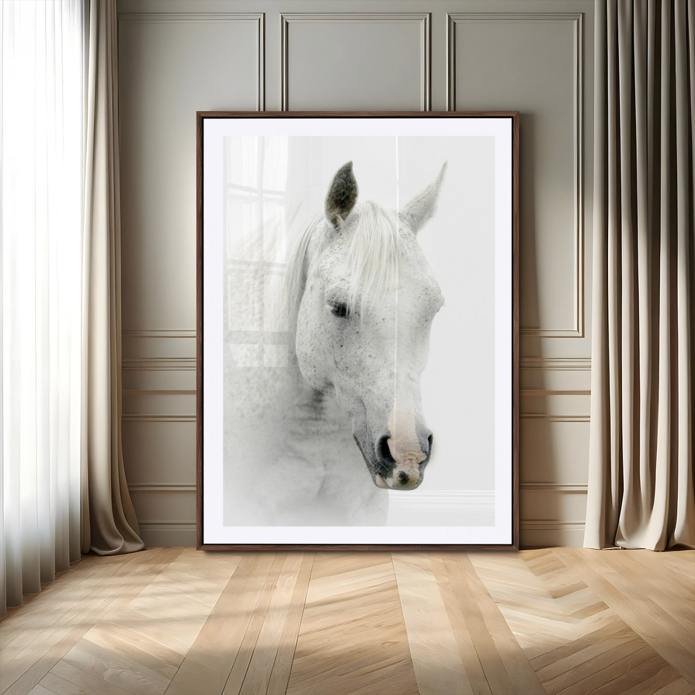 89804-MGV-CV-24X36-White Horse Wall Art – Minimalist Fine Art Photography Print, Soft Equine Portrait for Bedroom, Office, Guest Room or Modern