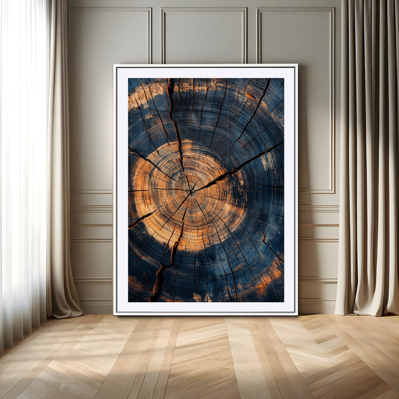 32486414-MGV-CV-24X36-Tree Rings Wall Art Canvas Print, Framed Rustic Texture Art Picture Print, Wood Grain Perfect Rustic Industrial Decor Artwork