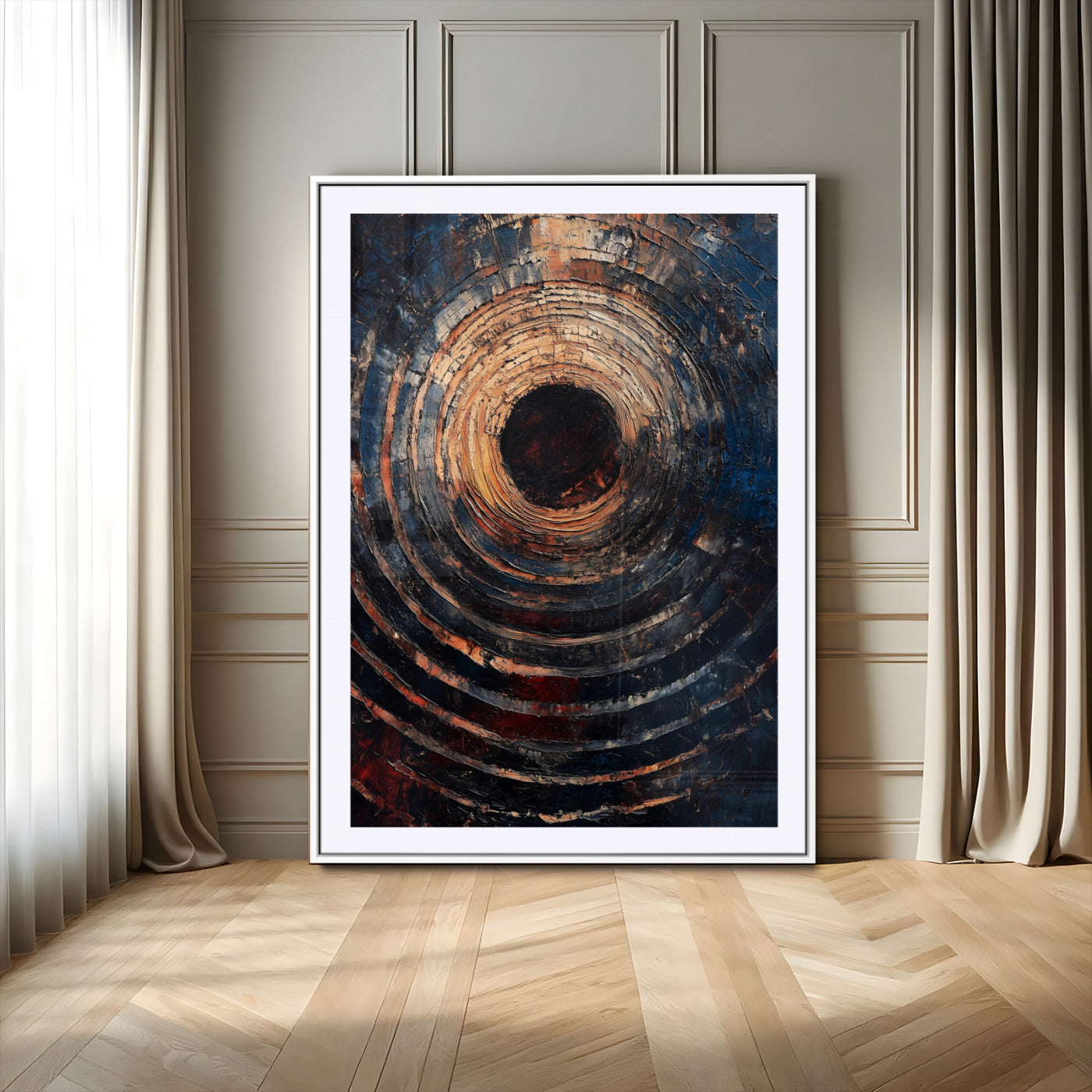 77401573-MGV-CV-24X36-Textured Spiral Wall Art Canvas Print, Framed Abstract Void Art Picture Print, Wooden Vortex Perfect Modern Industrial Decor