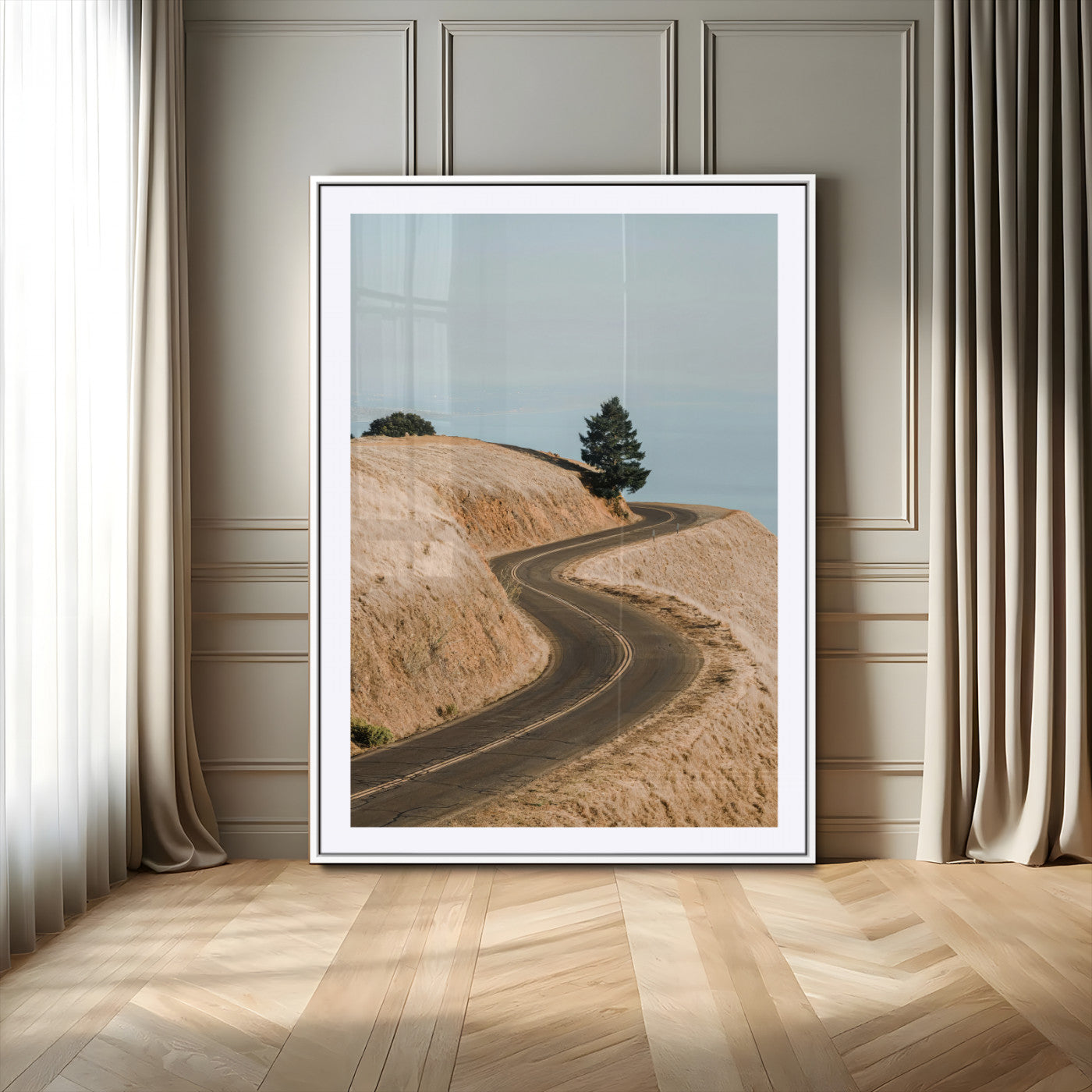 54702459-MGC-FP-24x36-Desert Road Wall Art Canvas Print, Framed Earthy Landscape Art Picture Print, Minimal Scenic Perfect Rustic Minimalist Decor