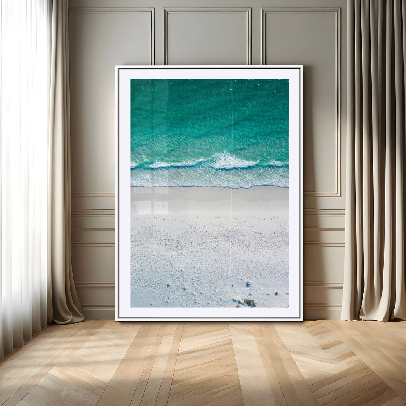 26150405-MGV-CV-24X36-Soft Waves Wall Art Canvas Print, Framed Seaside Escape Art Picture Print, Minimalist Beach Aesthetic Perfect Coastal Minimalist
