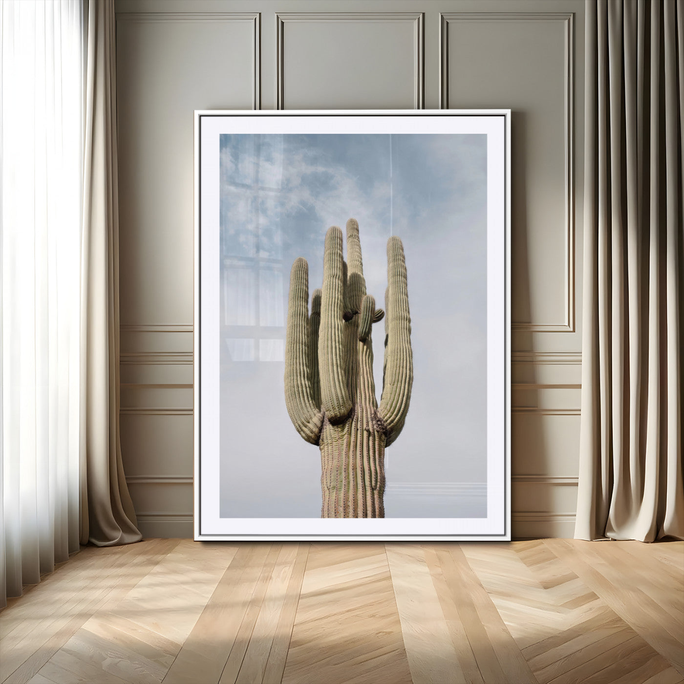 61603772-MGC-FP-24x36_White-Desert Wall Art – Tall Cactus Canvas Print, Southwestern Nature Photography Decor for Bedroom, Living Room, Office, Boho Home,