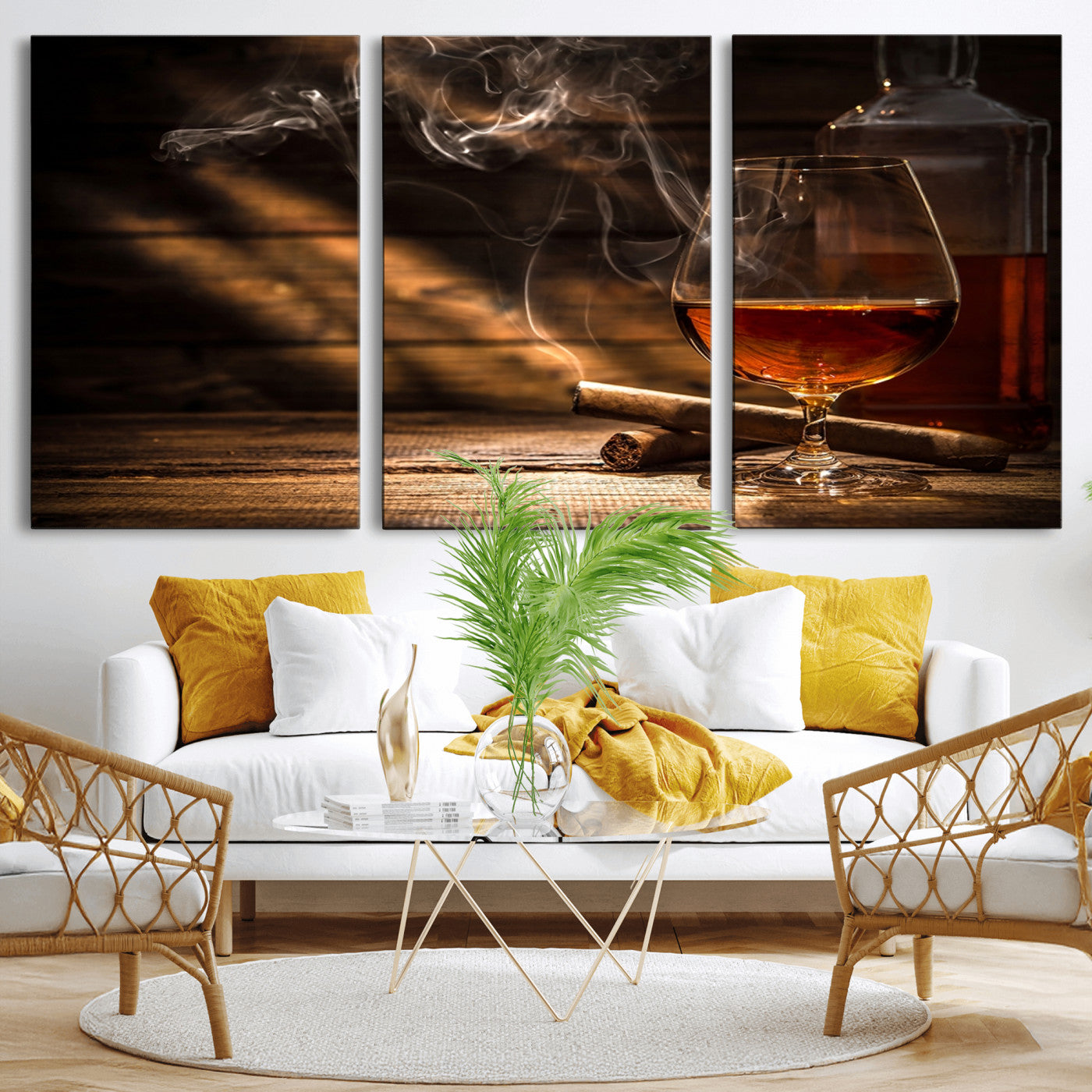 92305-MGV-CV-36X24-Whiskey & Cigar Wall Art – Moody Whiskey and Cigar Canvas Print, Sophisticated Bar or Home Lounge Decor for Office, Man Cave or