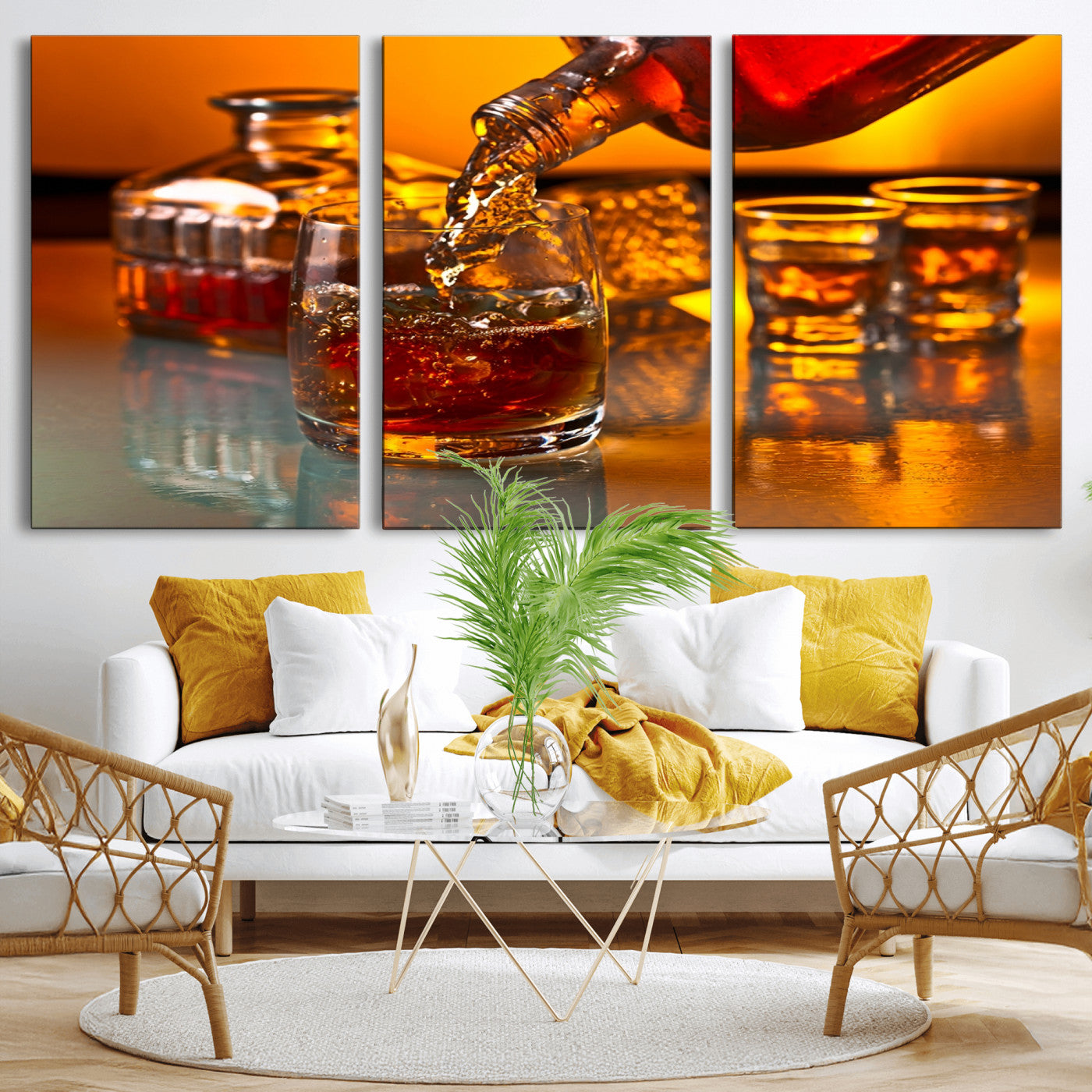 18250-MGV-CV-36X24-Whiskey Pour Wall Art – Captivating Whiskey Splash Canvas Print, Elegant Bar or Home Lounge Decor for Office, Man Cave or Living