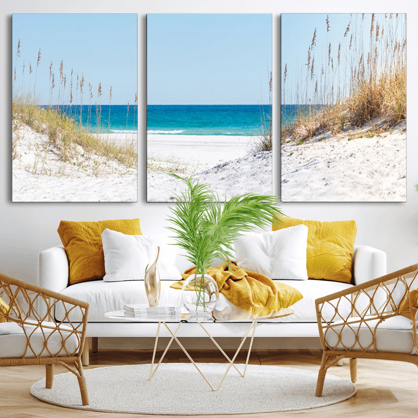 58498-MGV-CV-36X24-White Sandy Beach Wall Art – Panoramic Coastal Canvas Print, Ocean View Decor for Living Room, Bedroom, Office, Relaxing Seaside