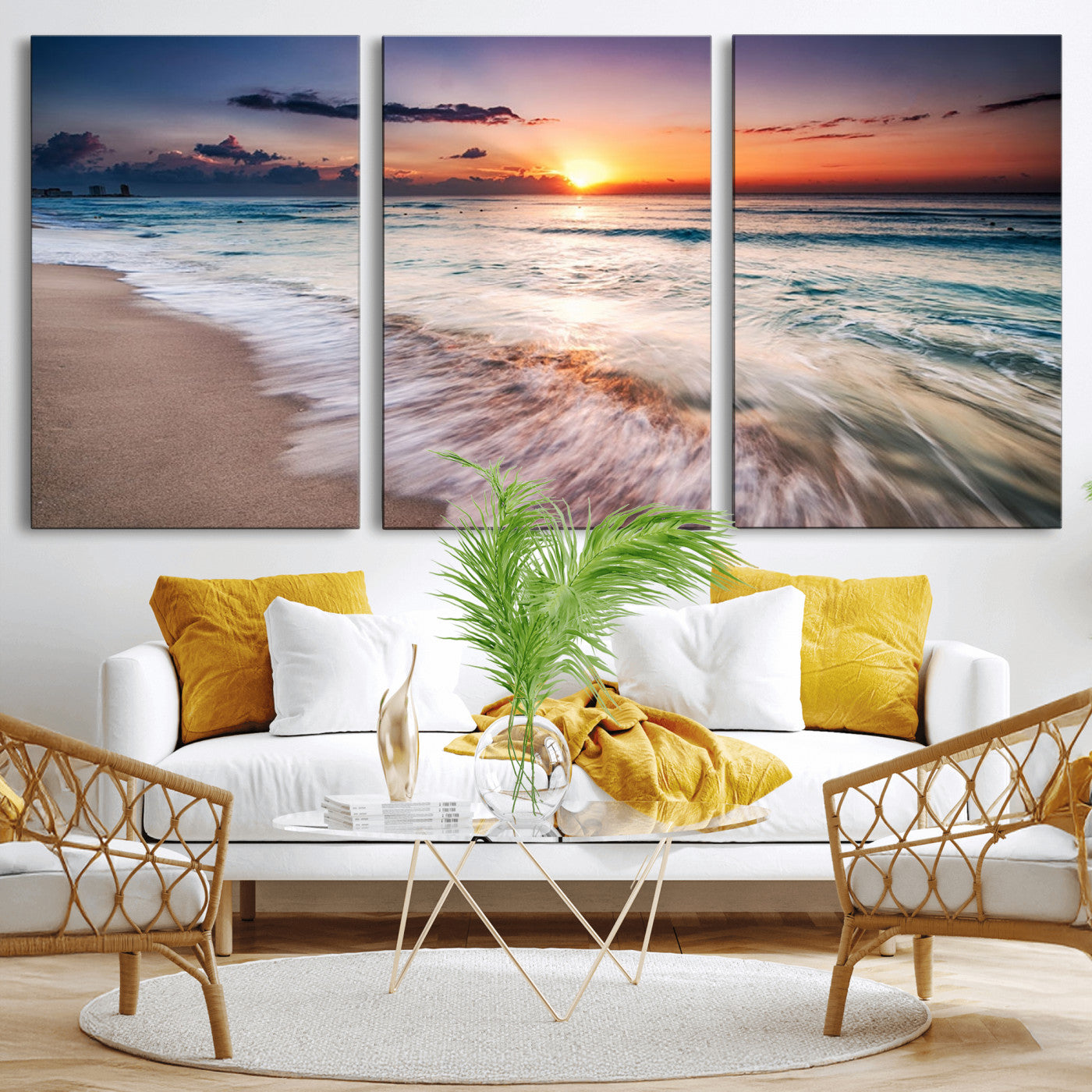99906-MGV-CV-36X24-Morning Tide Canvas Print – Soft Sunrise Ocean Waves Wall Art, Coastal Serenity Decor for Home & Office