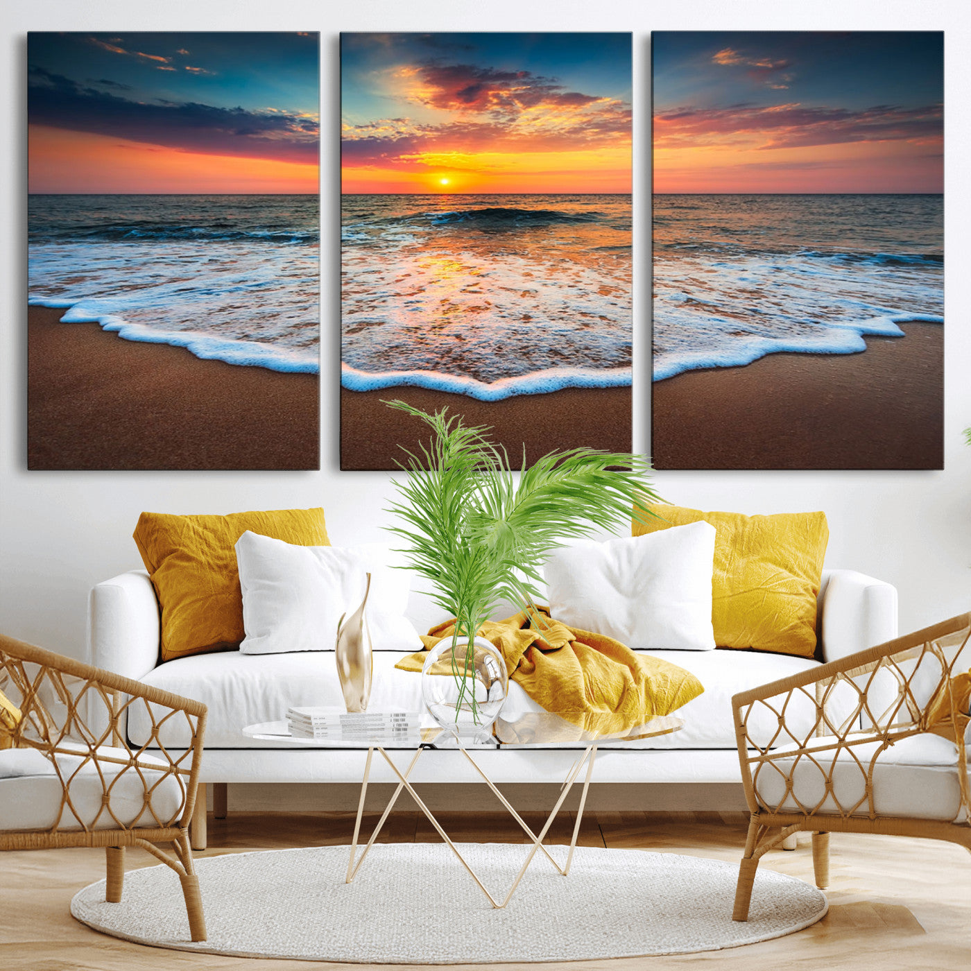16110-MGV-CV-36X24-Ocean Sunset Wall Art – Vibrant Beach Waves and Horizon Canvas Print, Relaxing Coastal Seascape Decor for Living Room or Bedroom