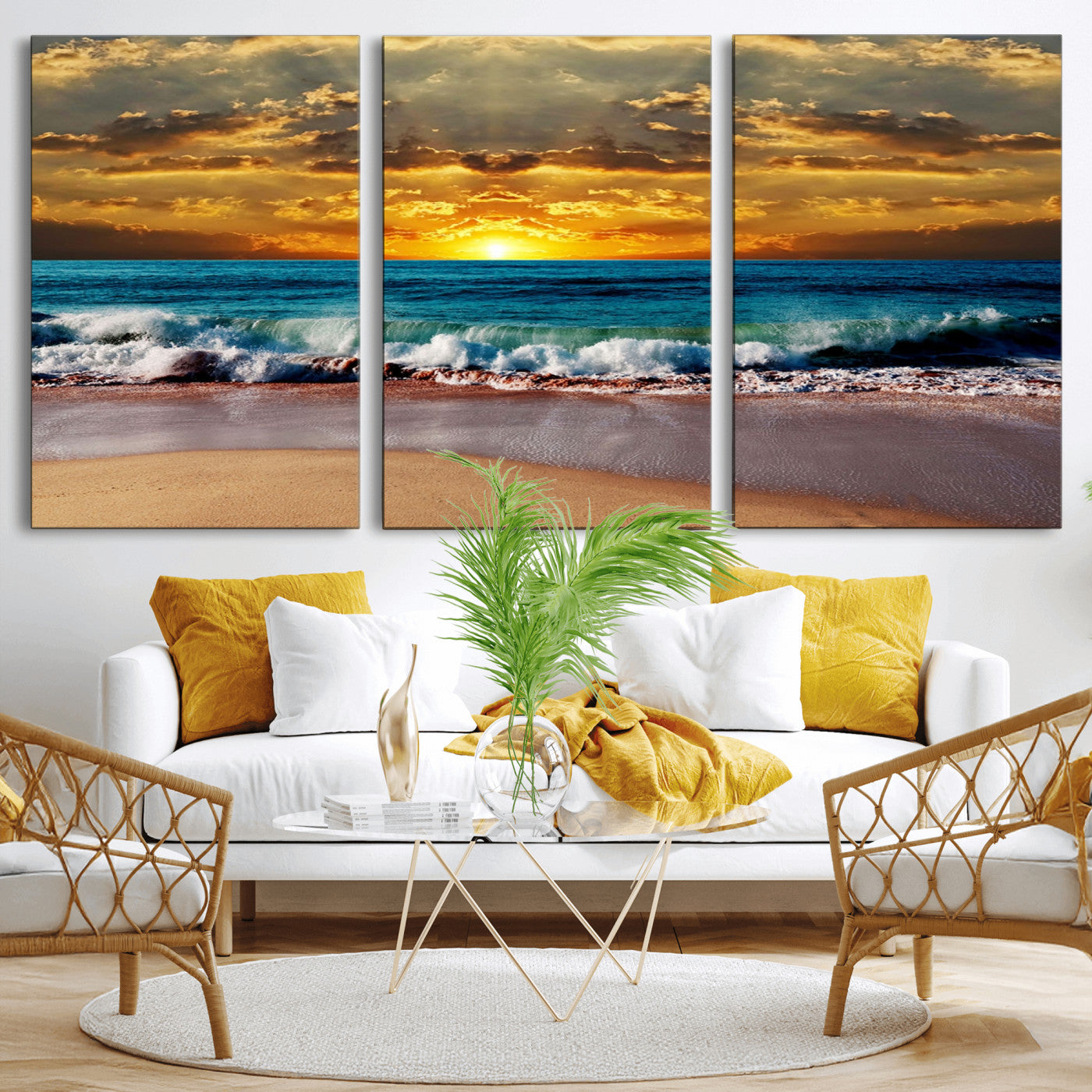 83389-MGV-CV-36X24-Ocean Sunrise Wall Art – Vibrant Beach Waves Canvas Print, Coastal Seascape Decor for Living Room or Office
