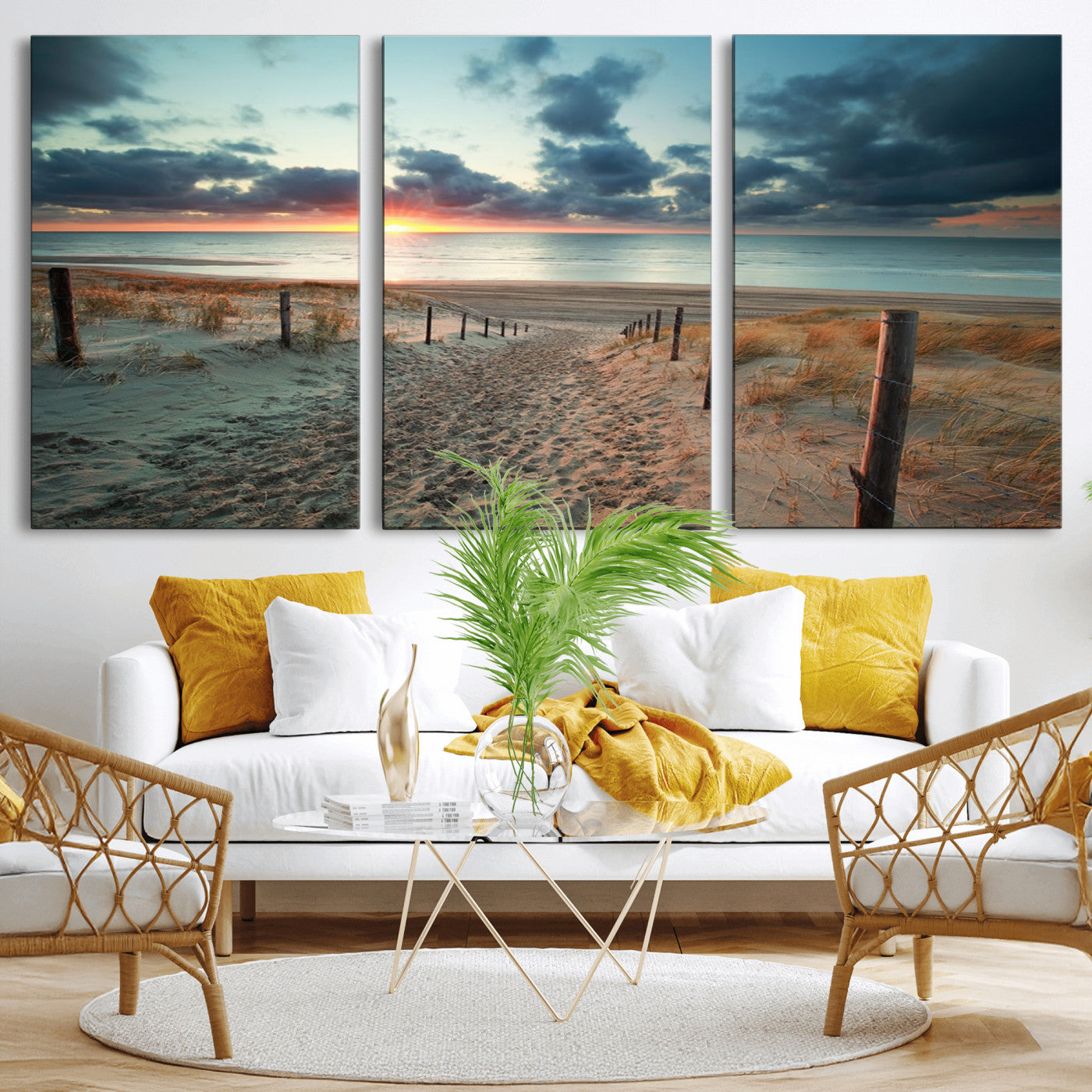 25788-MGV-CV-36X24-Sunset Beach Path Wall Art – Scenic Coastal Dunes and Ocean Canvas Print, Tranquil Seaside Landscape Decor for Living Room or
