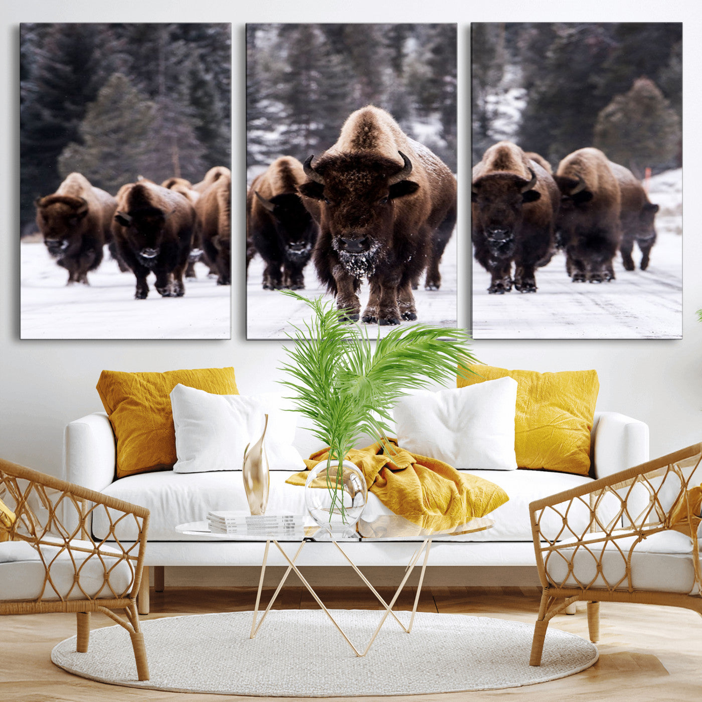 66871-MGV-CV-36X24-Bison Herd Wall Art – Wildlife Buffalo Canvas Print, Rustic Western Nature Photography Decor for Living Room, Office, Cabin, or