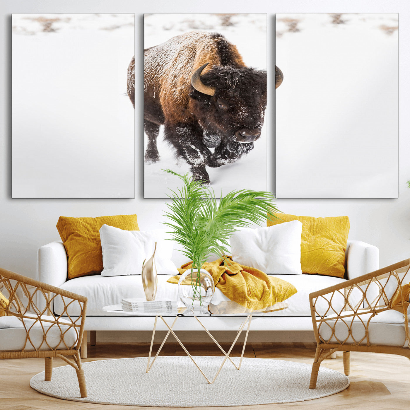 19889-MGV-CV-36X24-Snow Bison Wall Art – Majestic Buffalo Winter Landscape Canvas Print, Rustic Wildlife Photography Decor for Cabin, Lodge, Living