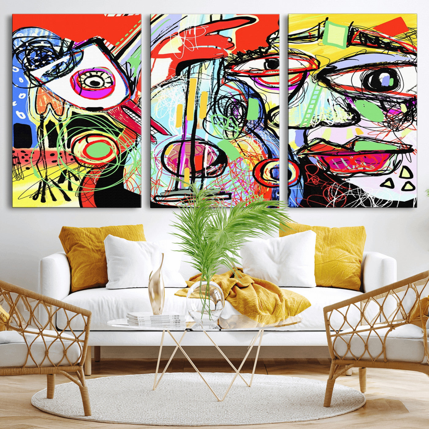 37796-MGV-CV-36X24-Picasso Style Wall Art Canvas Print, Framed Picasso Art Picture Print, Picasso Cubism Perfect Modern Abstract Decor Artwork