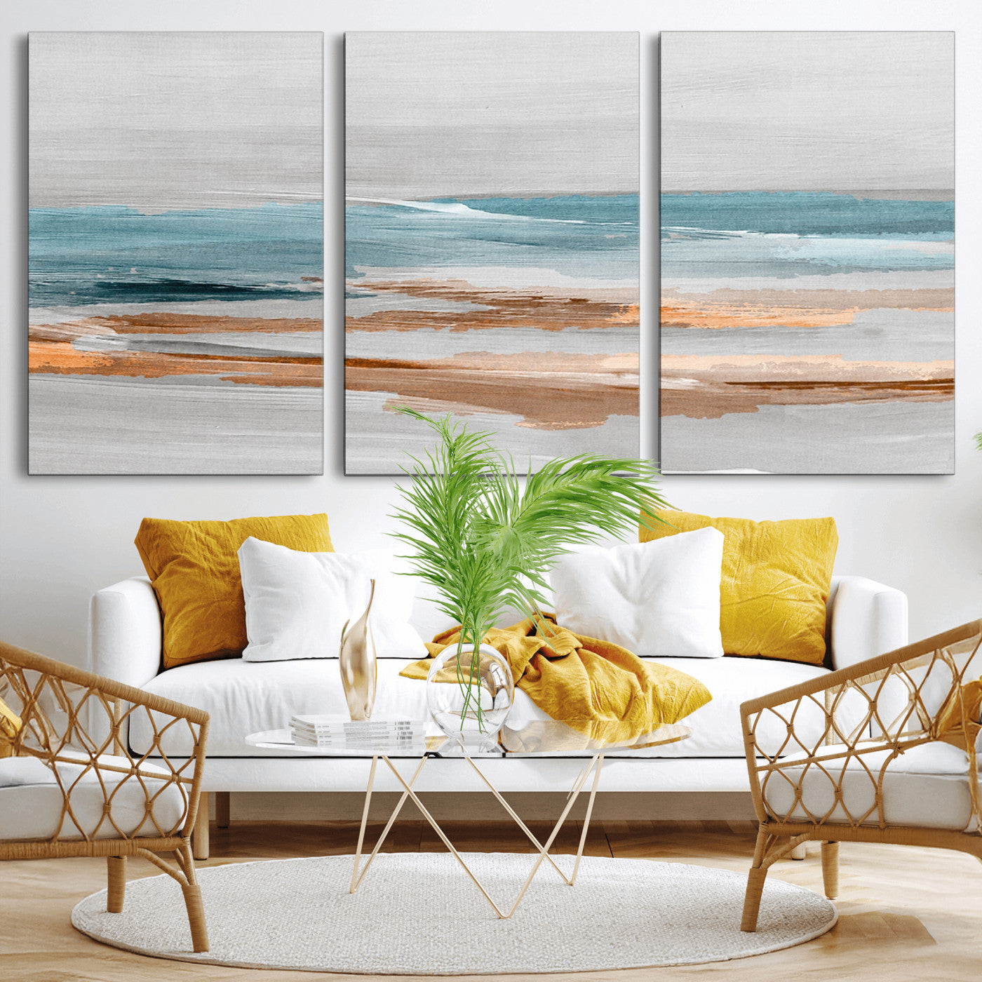 23430-MGV-CV-36X24-Abstract Coastal Wall Art – Modern Ocean Horizon Canvas Print, Minimalist Beach Scene Painting for Bedroom, Living Room, Office or