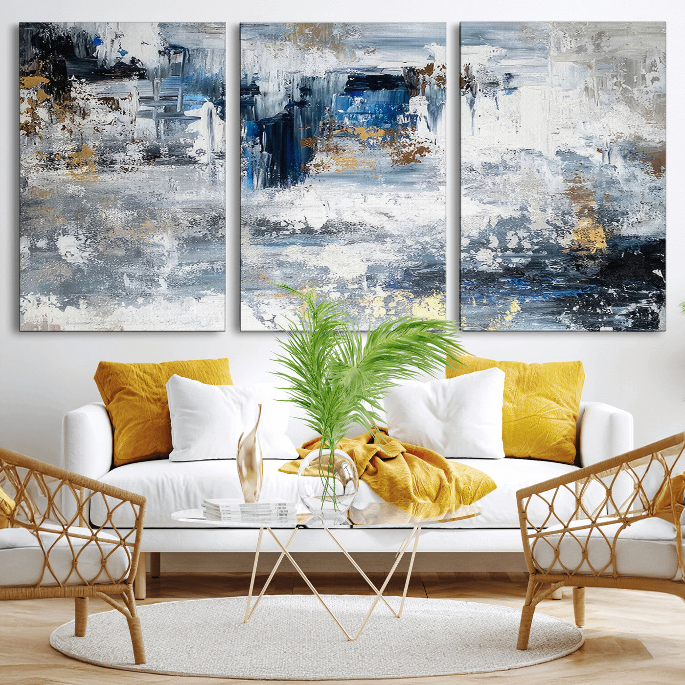 59716-MGV-CV-36X24-Abstract Blue and Gold Wall Art – Modern Textured Canvas Print, Contemporary Painting for Living Room, Bedroom, or Office Decor