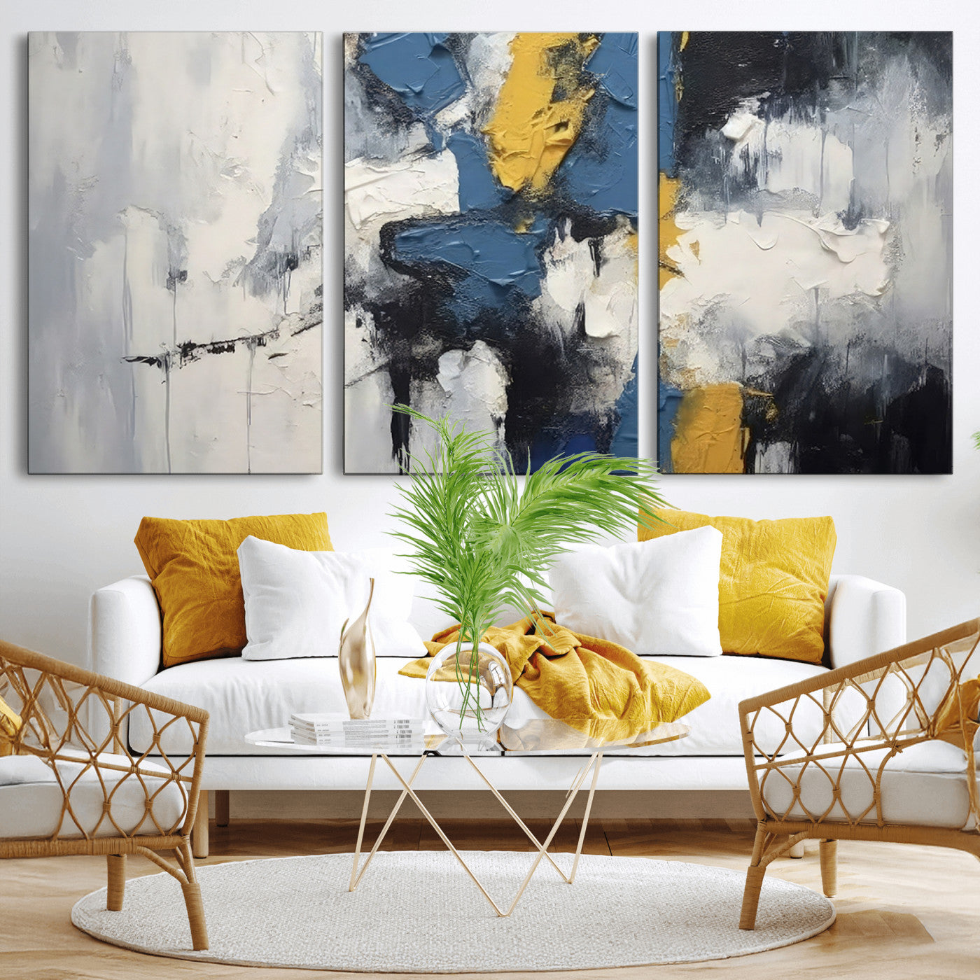 63850-MGV-CV-36X24-Abstract Blue and Yellow Wall Art – Modern Textured Canvas Painting, Bold Contemporary Artwork for Living Room, Bedroom or Office