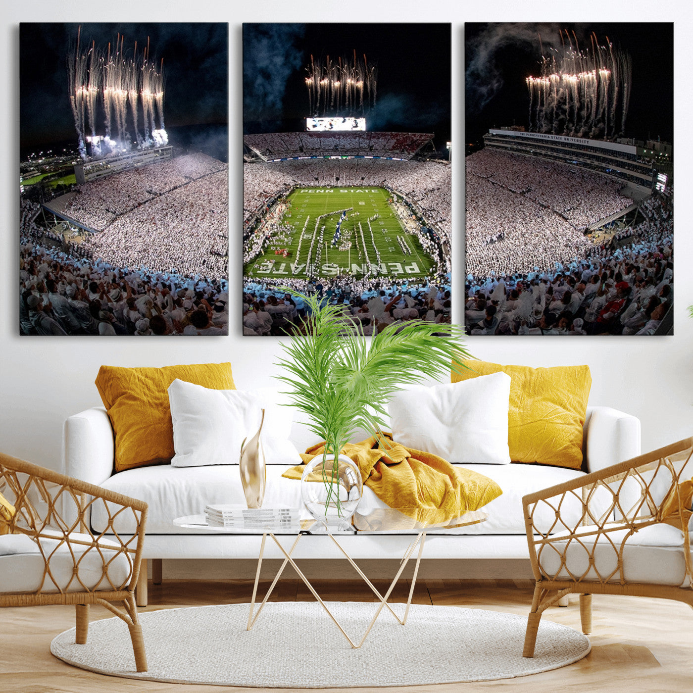11391-MGV-CV-36X24-Penn State Stadium Wall Art – Panoramic White Out Football Game Canvas Print, College Sports Decor for Office, Man Cave, or Living