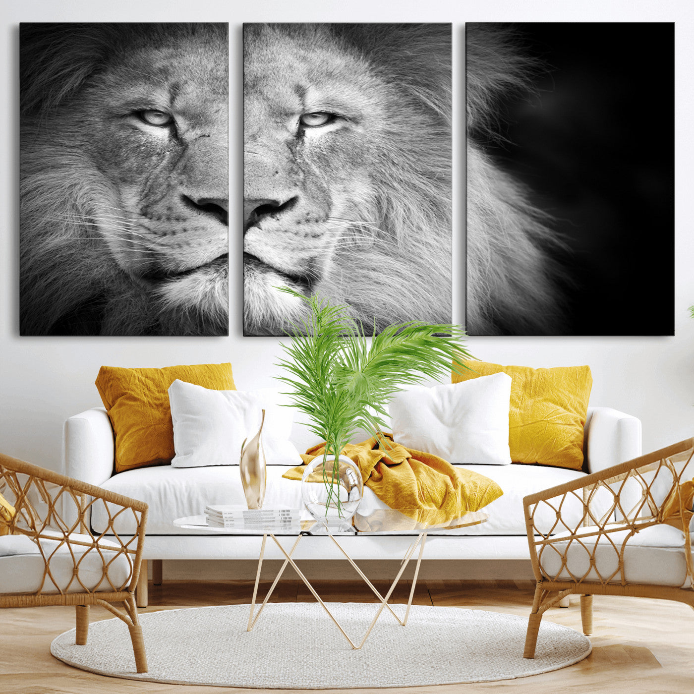 94453-MGV-CV-36X24-Lion Portrait Wall Art – Black and White King of the Jungle Canvas Print, Safari Wildlife Decor for Office, Bedroom, or Living