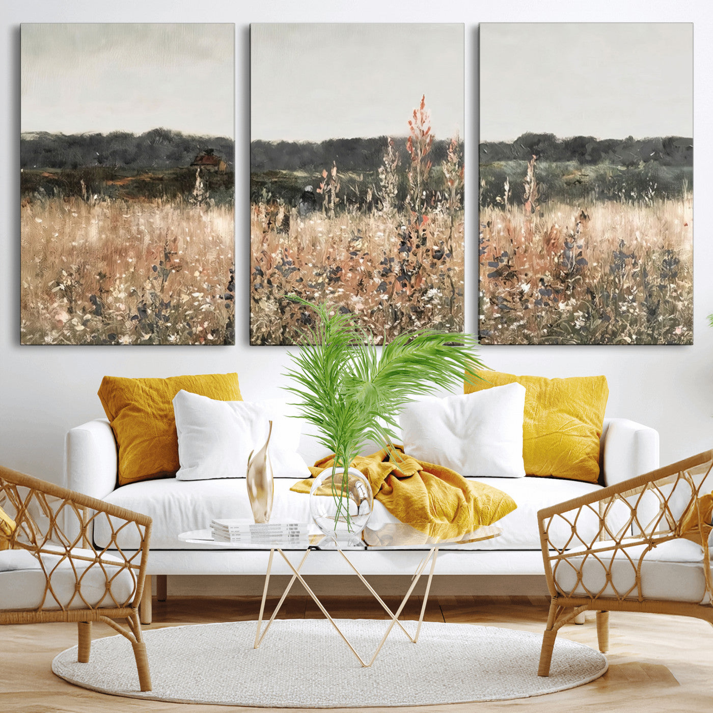 46308-MGV-CV-36X24-Wildflower Field Wall Art – Rustic Meadow Landscape Canvas Print, Country Nature Decor for Living Room, Bedroom or Farmhouse